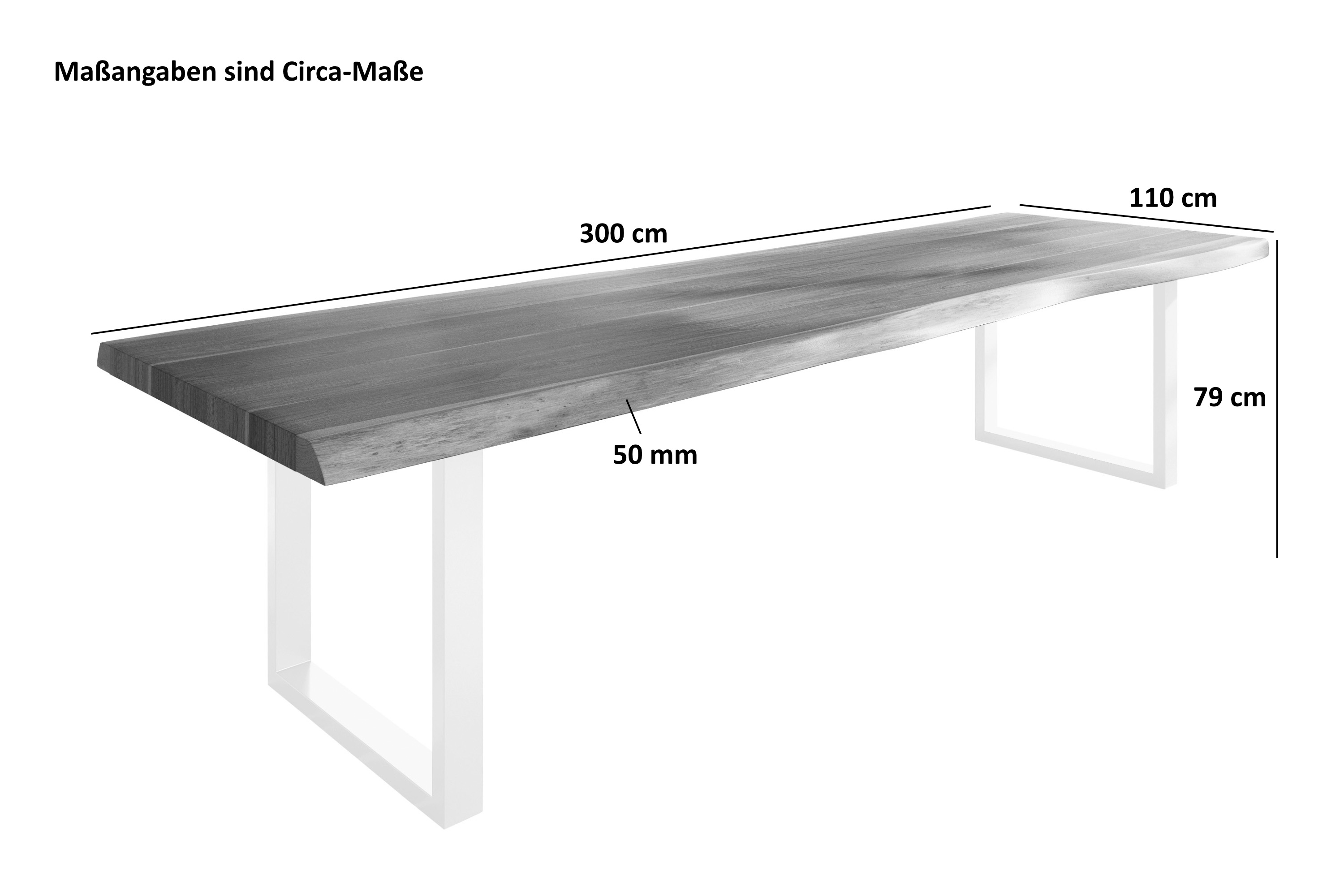 Esstisch Baumkante massiv Akazie natur 300 x 110 U-Gestell Metall schwarz TITAN