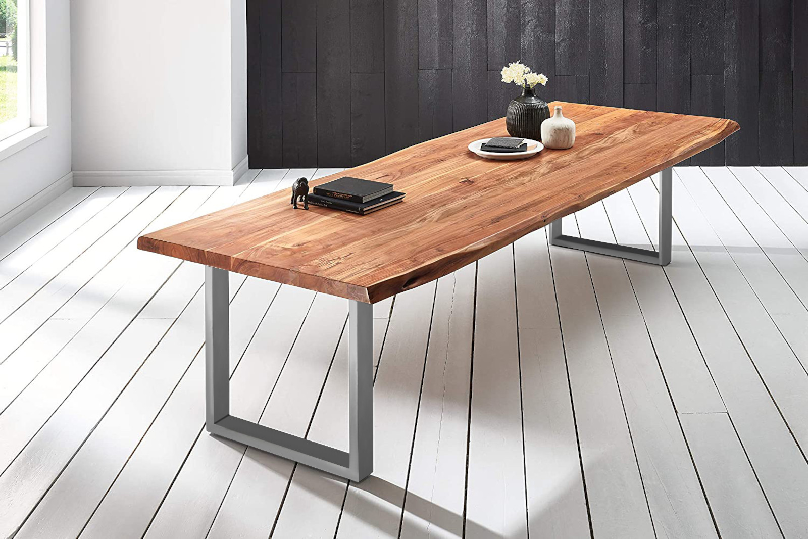  Esstisch Baumkante massiv Akazie natur 260 x 120 silber VALIN