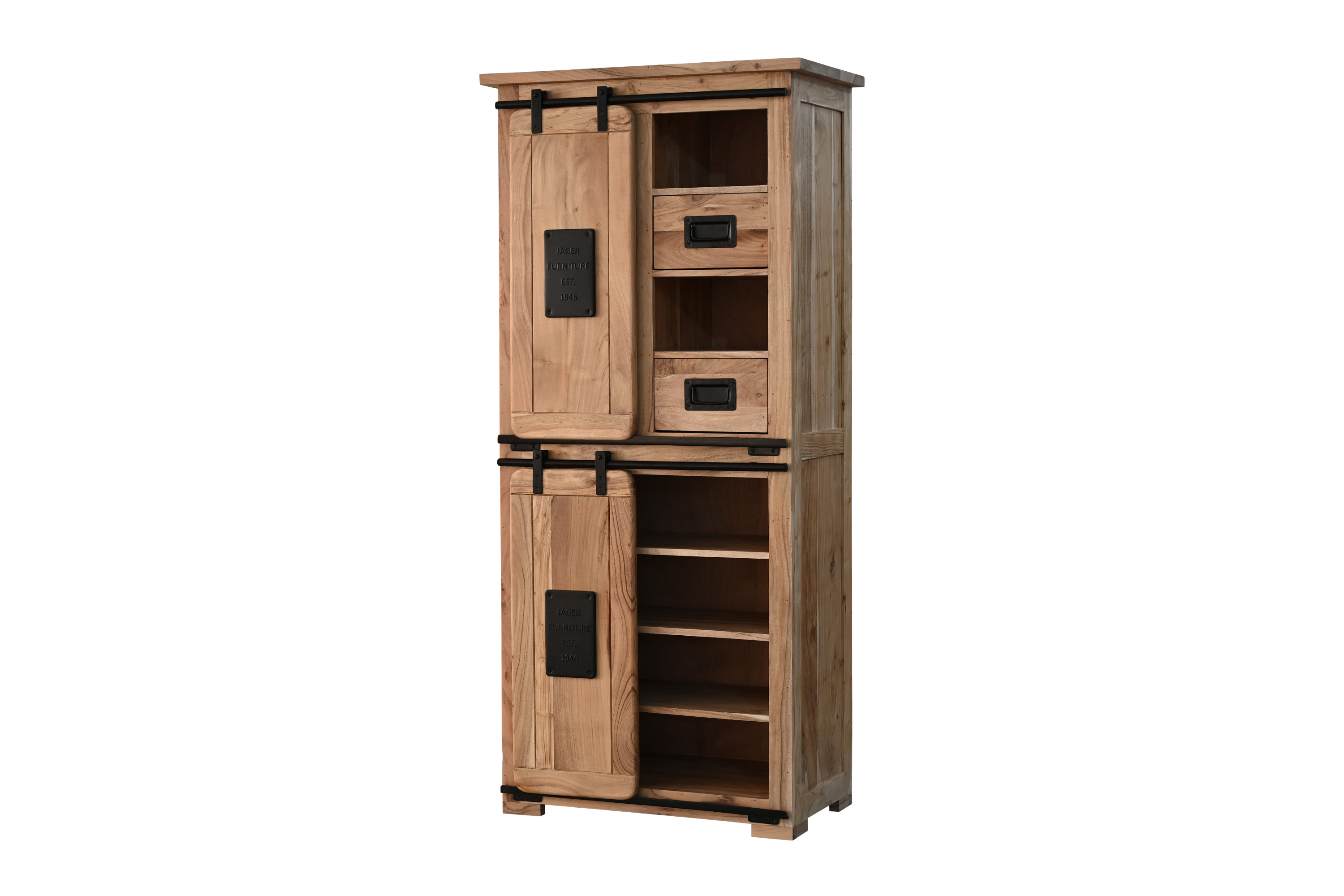 Highboard Vitrine Akazie massiv 80 x 45 x 175 cm naturfarben LIBRO