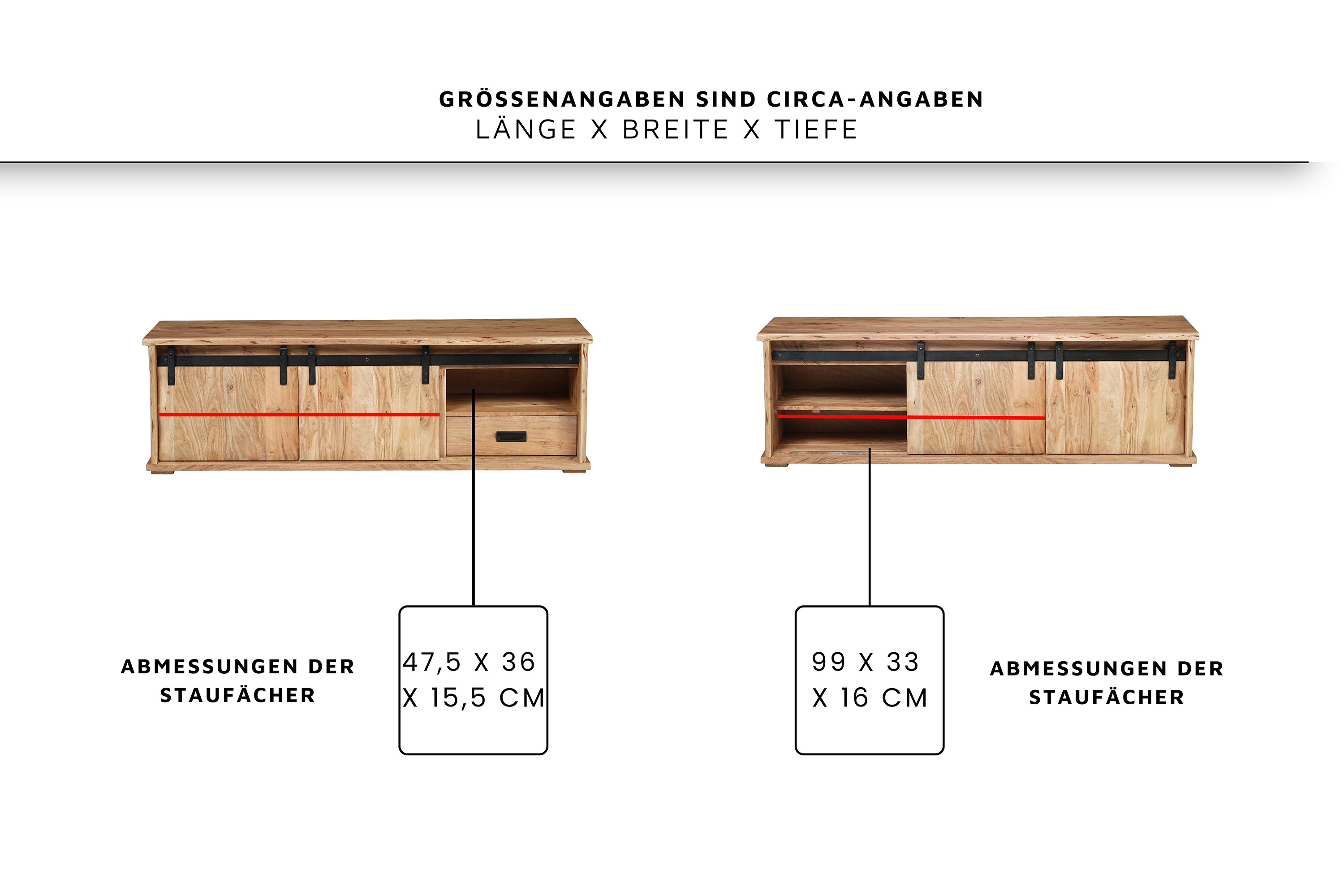 Lowboard Baumkante 160 x 45 x 50 cm Akazienholz massiv naturfarben LIAN III