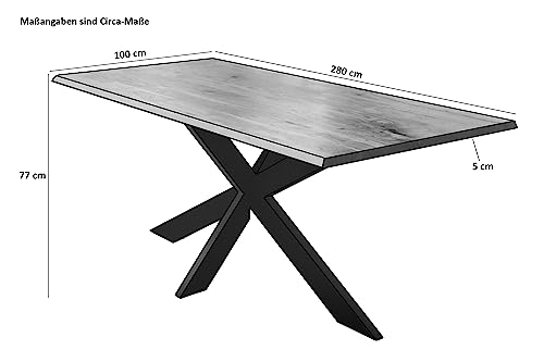 Esstisch Baumkante massiv Akazie Natur 280 x 100 Spider-Gestell schwarz TIM