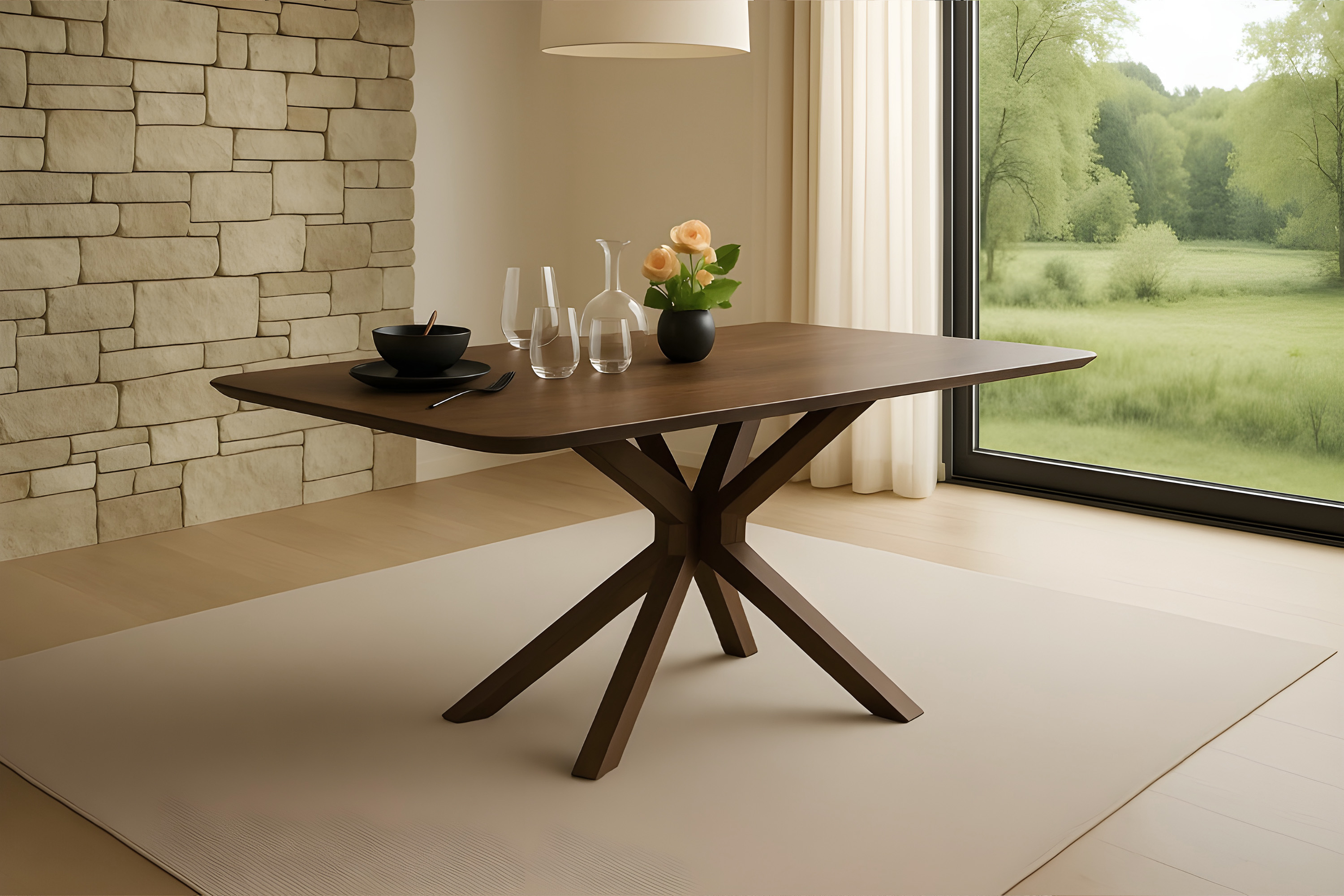 Esstisch 140 x 80 cm Akazie massiv kastanienfarben Schweizer Kante Spider-Gestell Holz kastanie ROBERTO