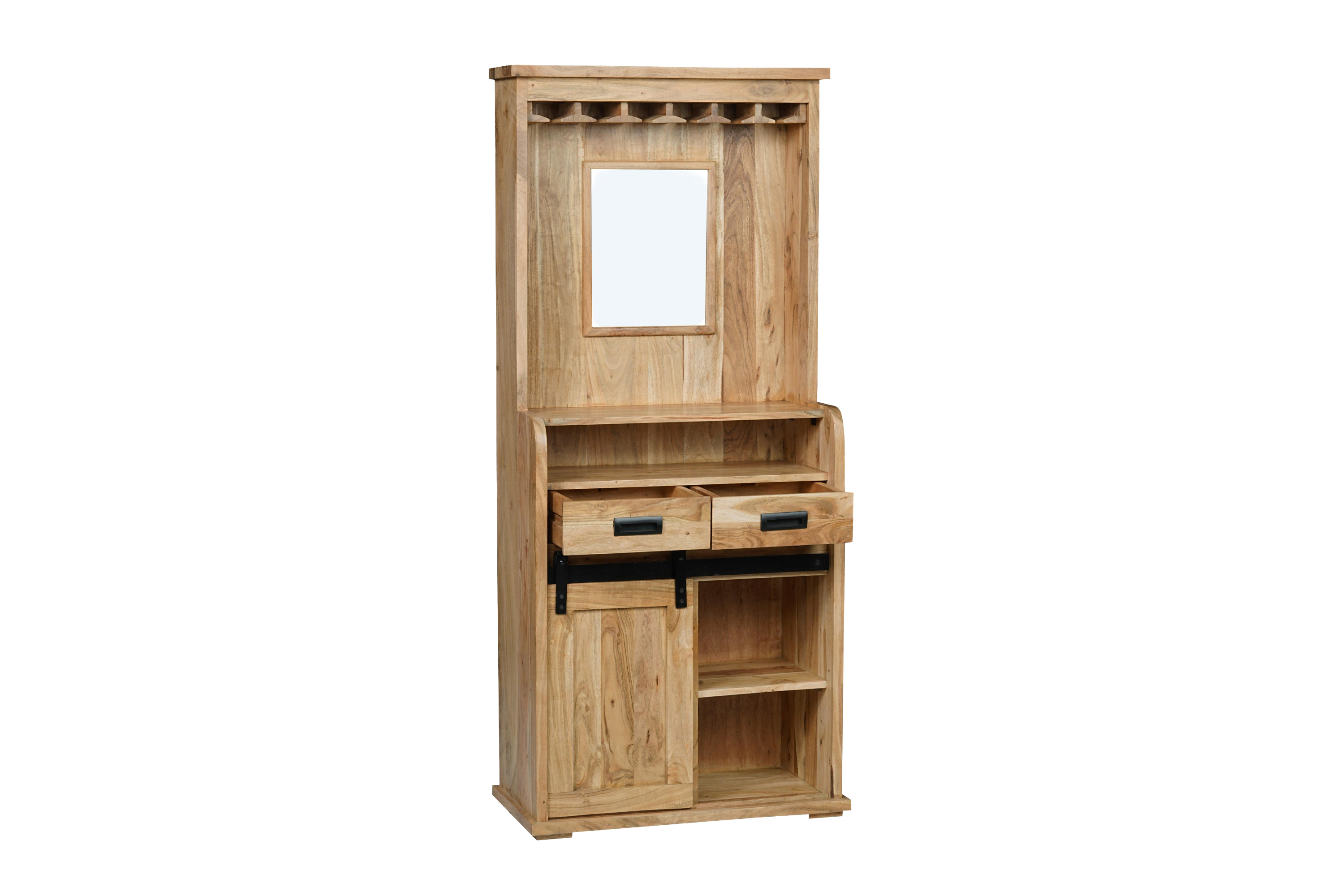 Weinschrank 75 x 35 x 170 cm Akazienholz massiv naturfarben ohne Baumkante LIAN 1
