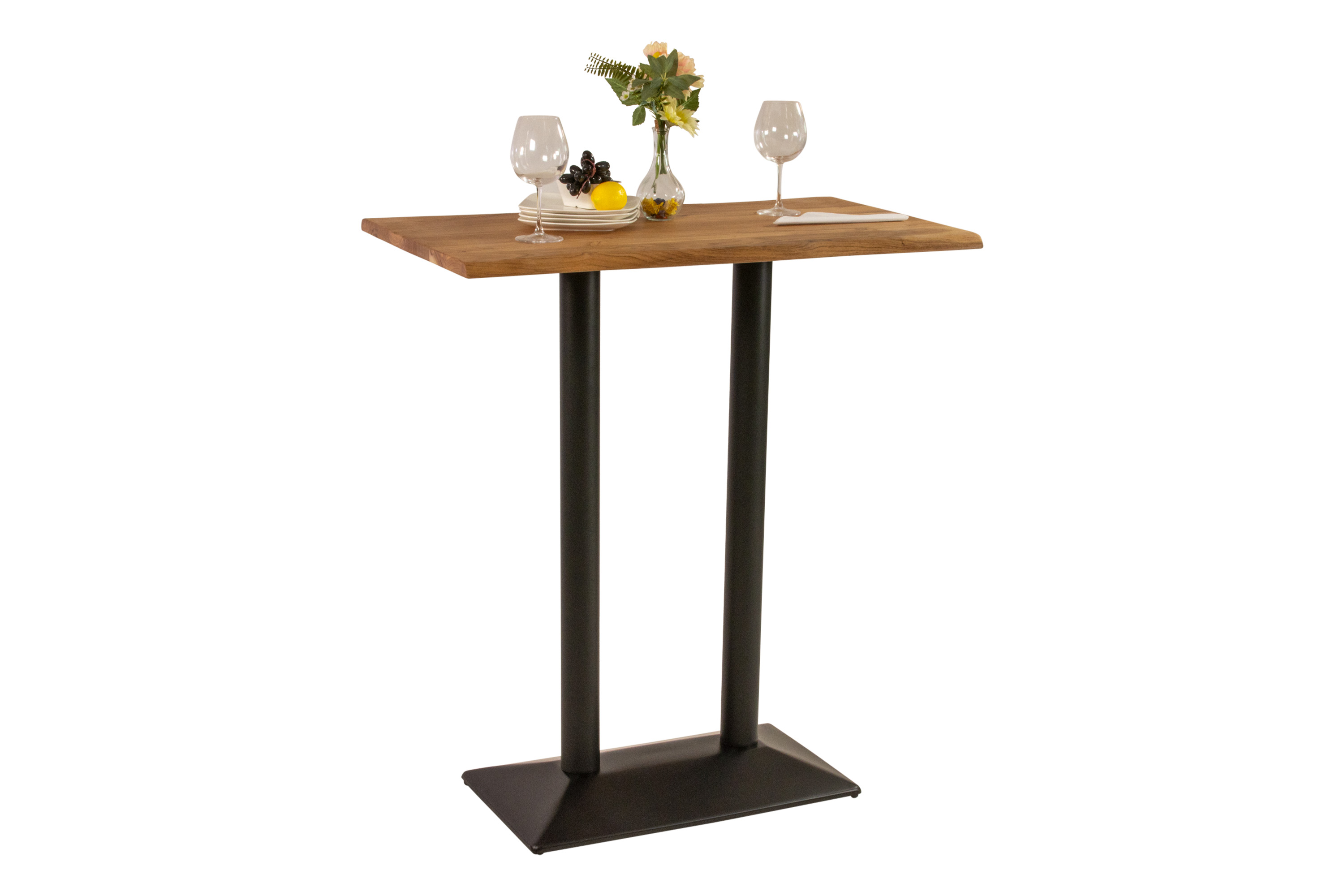 Bistrotisch Baumkante massiv 100 x 60 cm Akazie naturfarben schwarz Doppelsäulengestell IAN