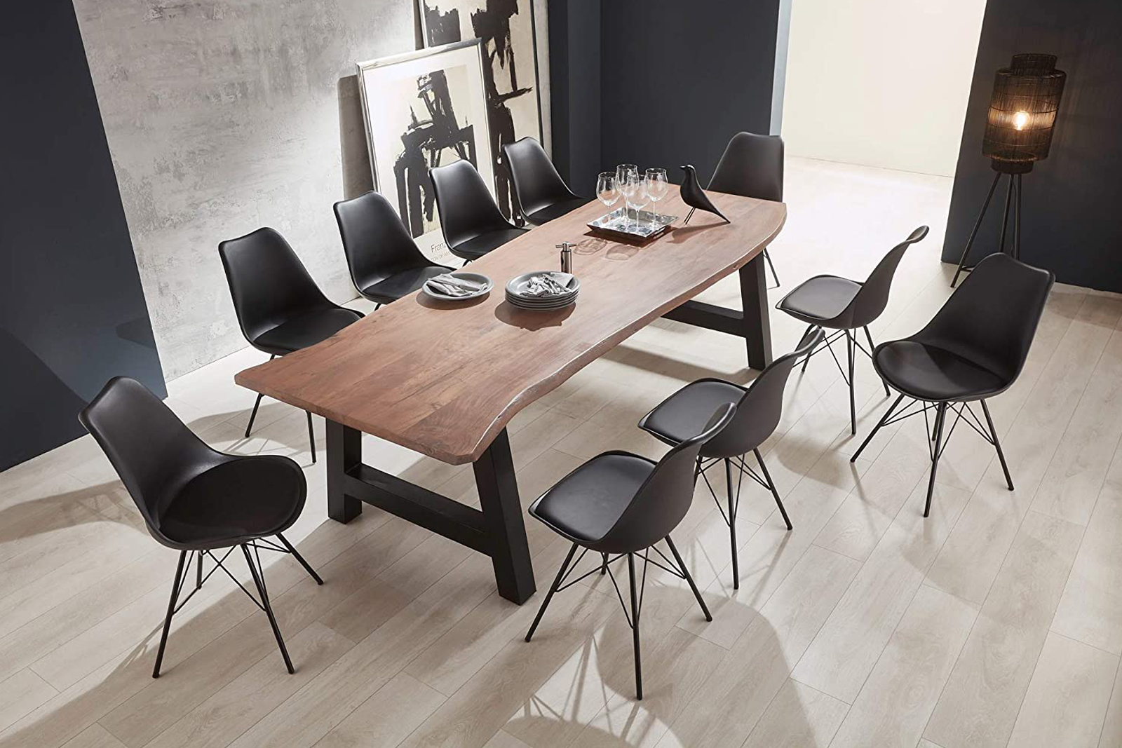  Esstisch Baumkante massiv Akazie Natur 140 x 80 A-Gestell schwarz ATHEN
