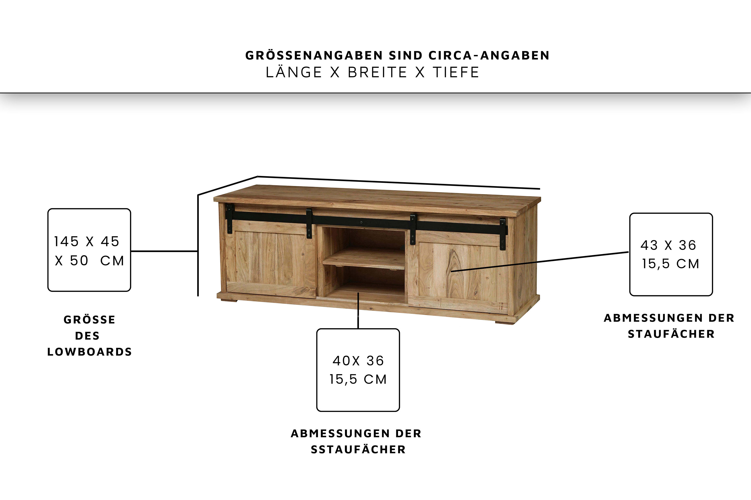 Lowboard 145 x 45 x 50 cm Akazienholz massiv naturfarben ohne Baumkante LIAN  5