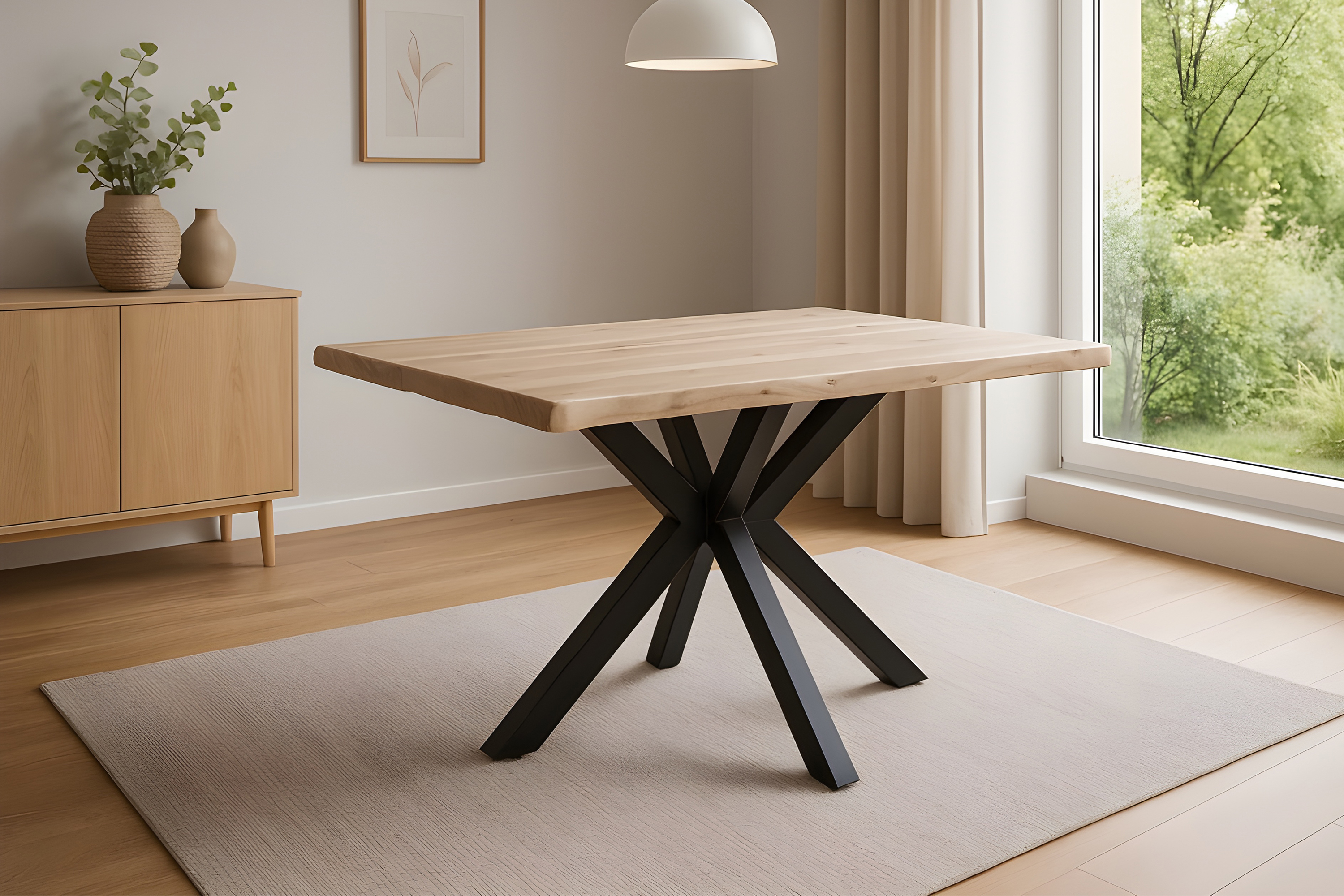 Esstisch Baumkante Akazie naturfarben 140 x 80 cm Spider-Gestell schwarz HARLEY