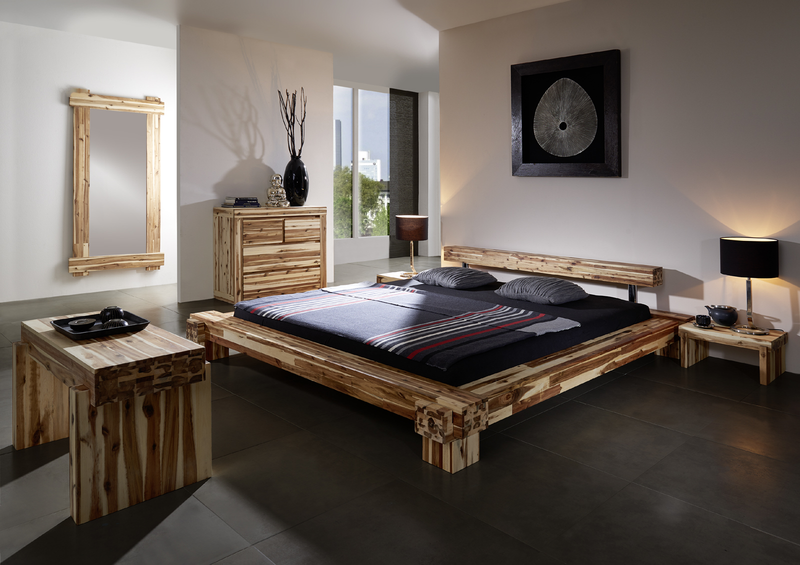 Nachttisch 50 x 37 cm Massivholz Akazie Nachtkonsole CASANOVA