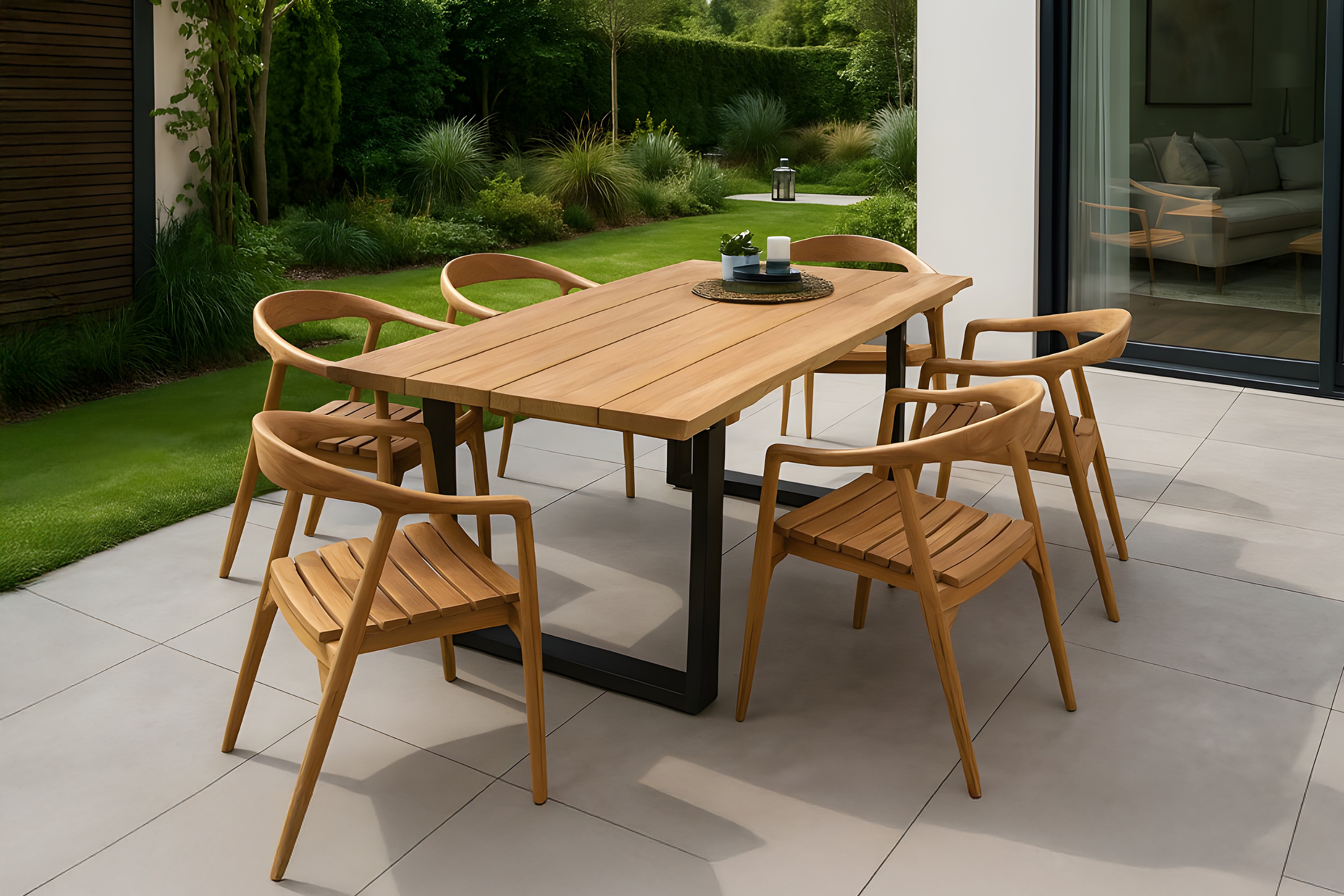 Gartentisch Outdoor massiv Teakholz 180 x 90 U-Gestell Metall schwarz BOGOTA
