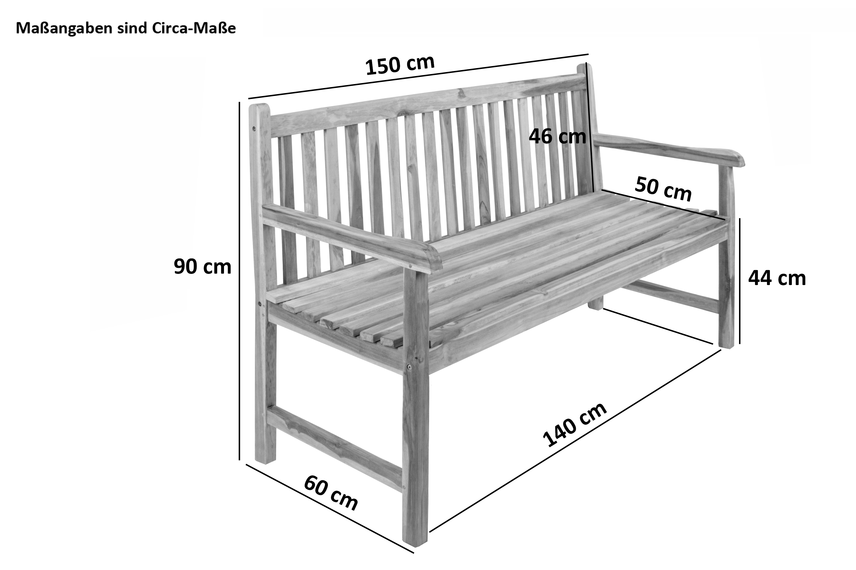 Gartenbank 3-Sitzer Teakholz 150 cm Highline CARACAS