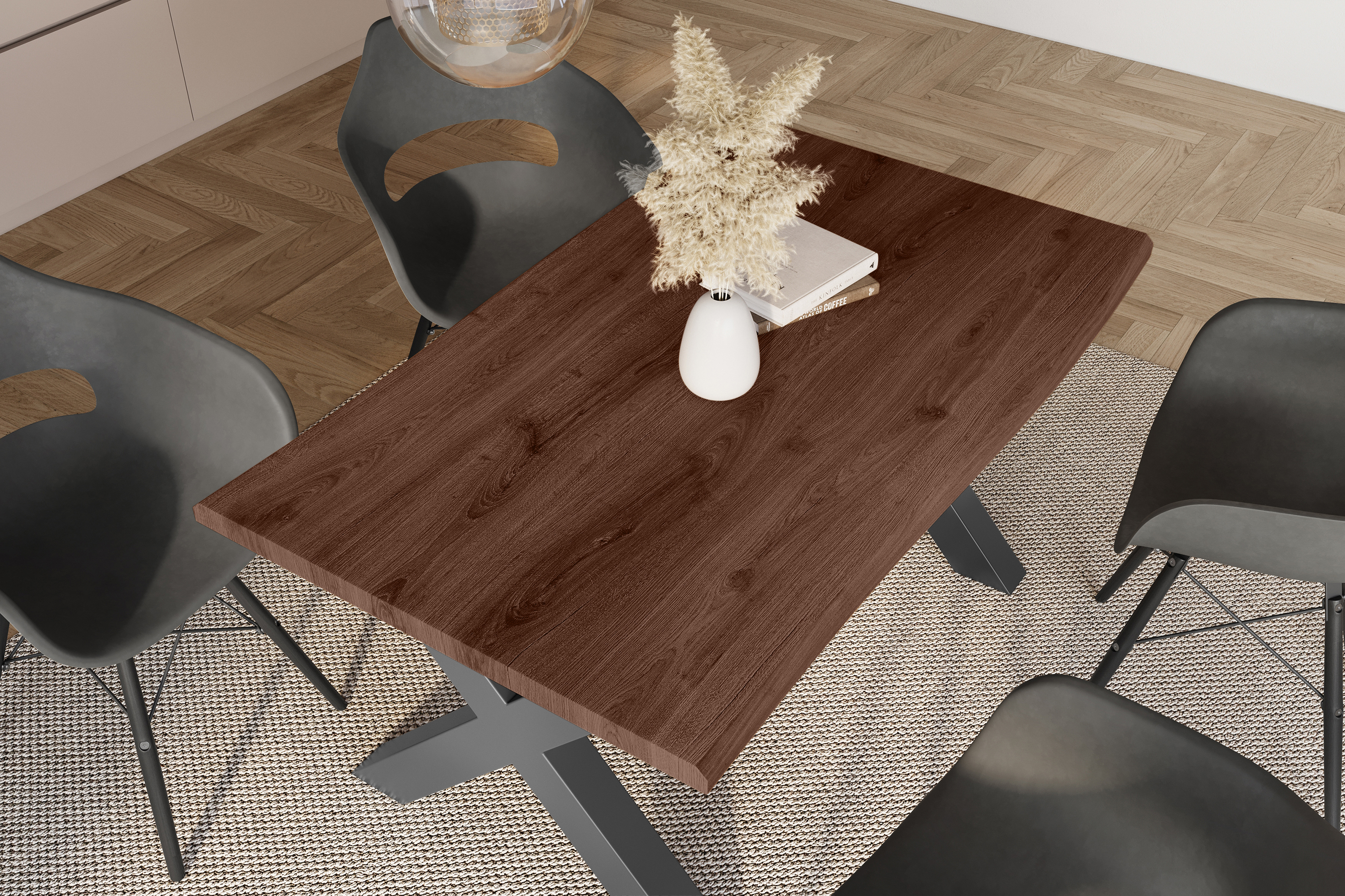 Esstisch Baumkante Holz-Optik Nussbaum 140 x 80 X-Gestell schwarz JULIUS