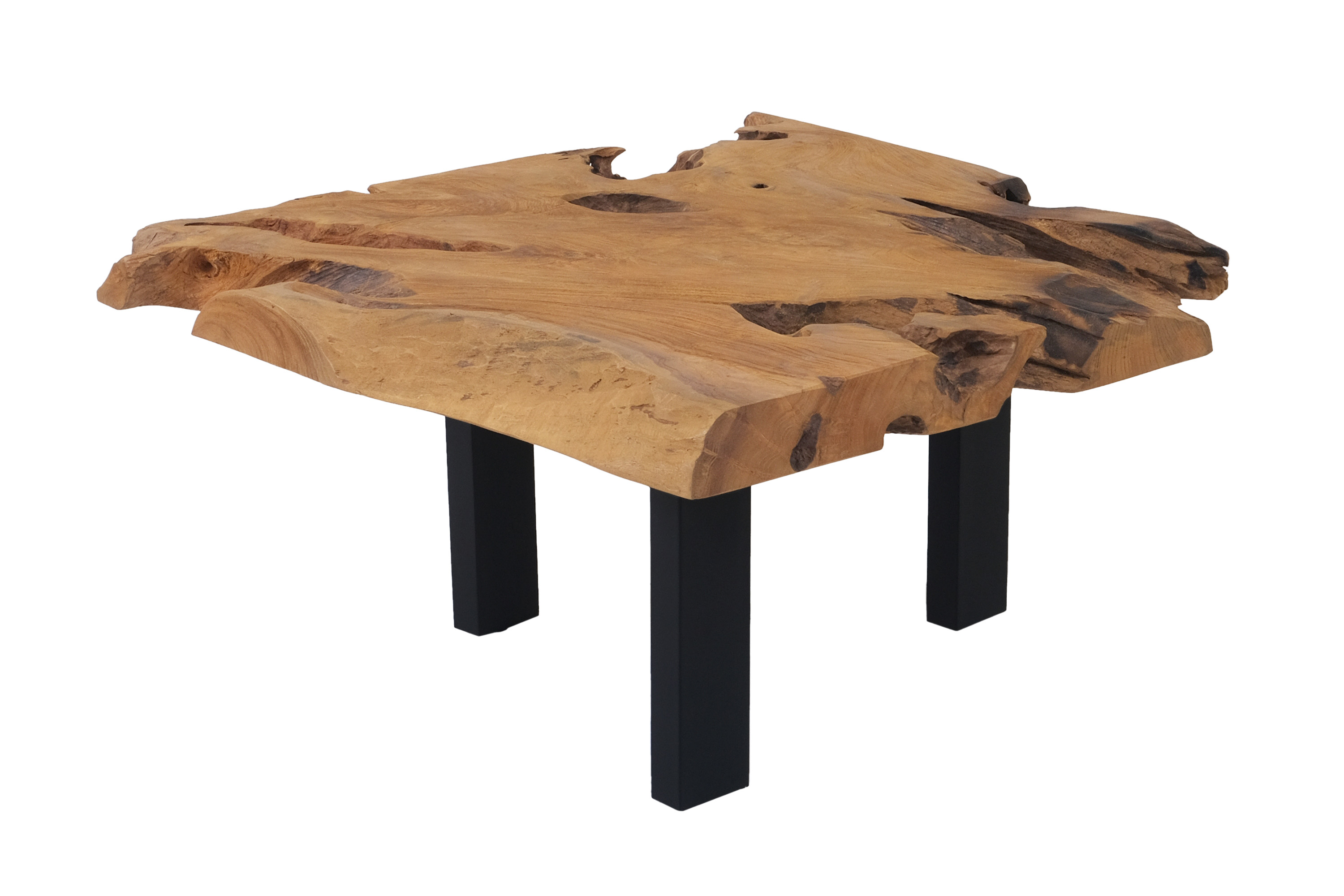 Couchtisch Beistelltisch massiv Teakholz naturbelassen 80x80x40 cm schwarz IBIZA