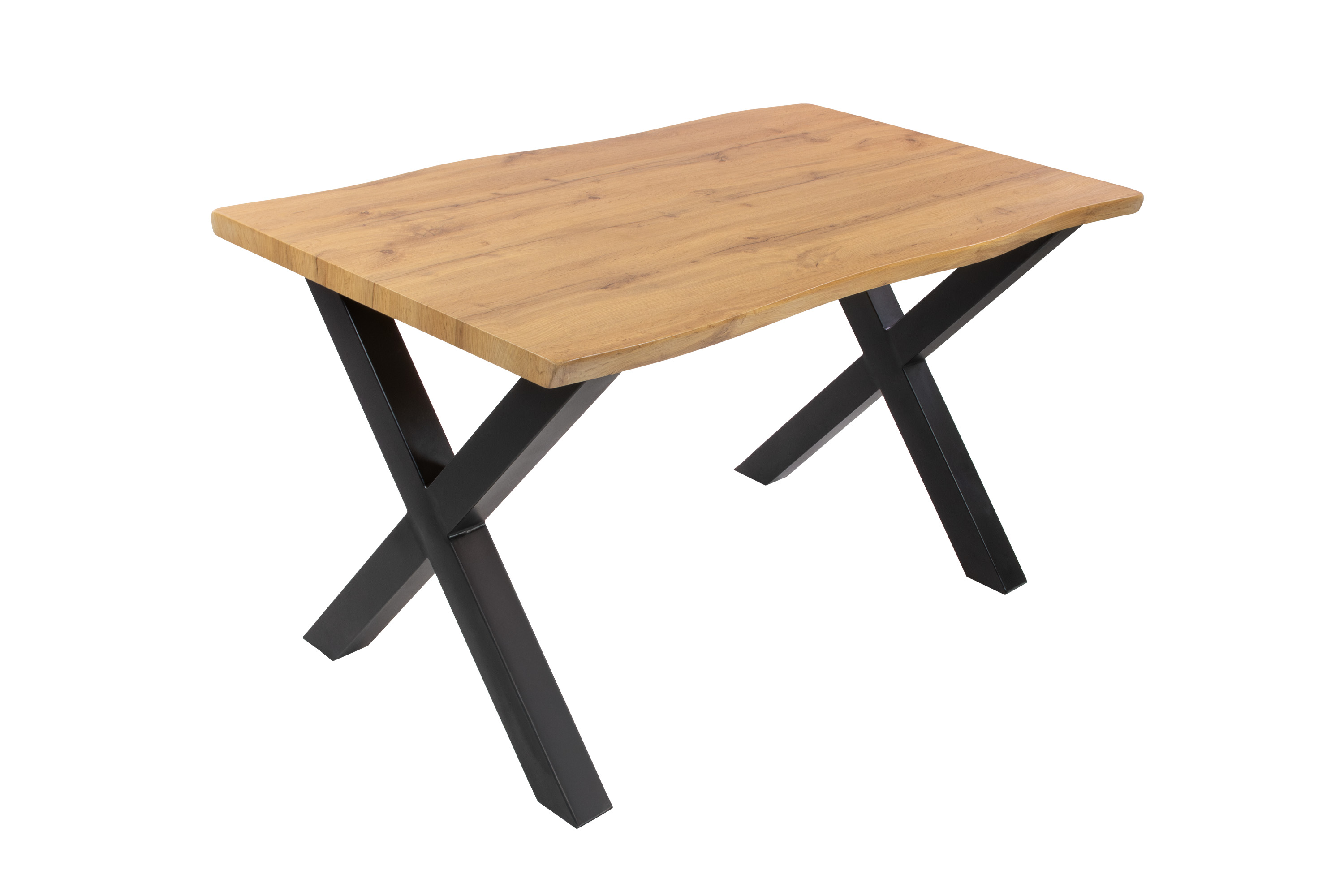 Esstisch Baumkante Holz-Optik Wildeiche 120 x 80 X-Gestell schwarz JOSY
