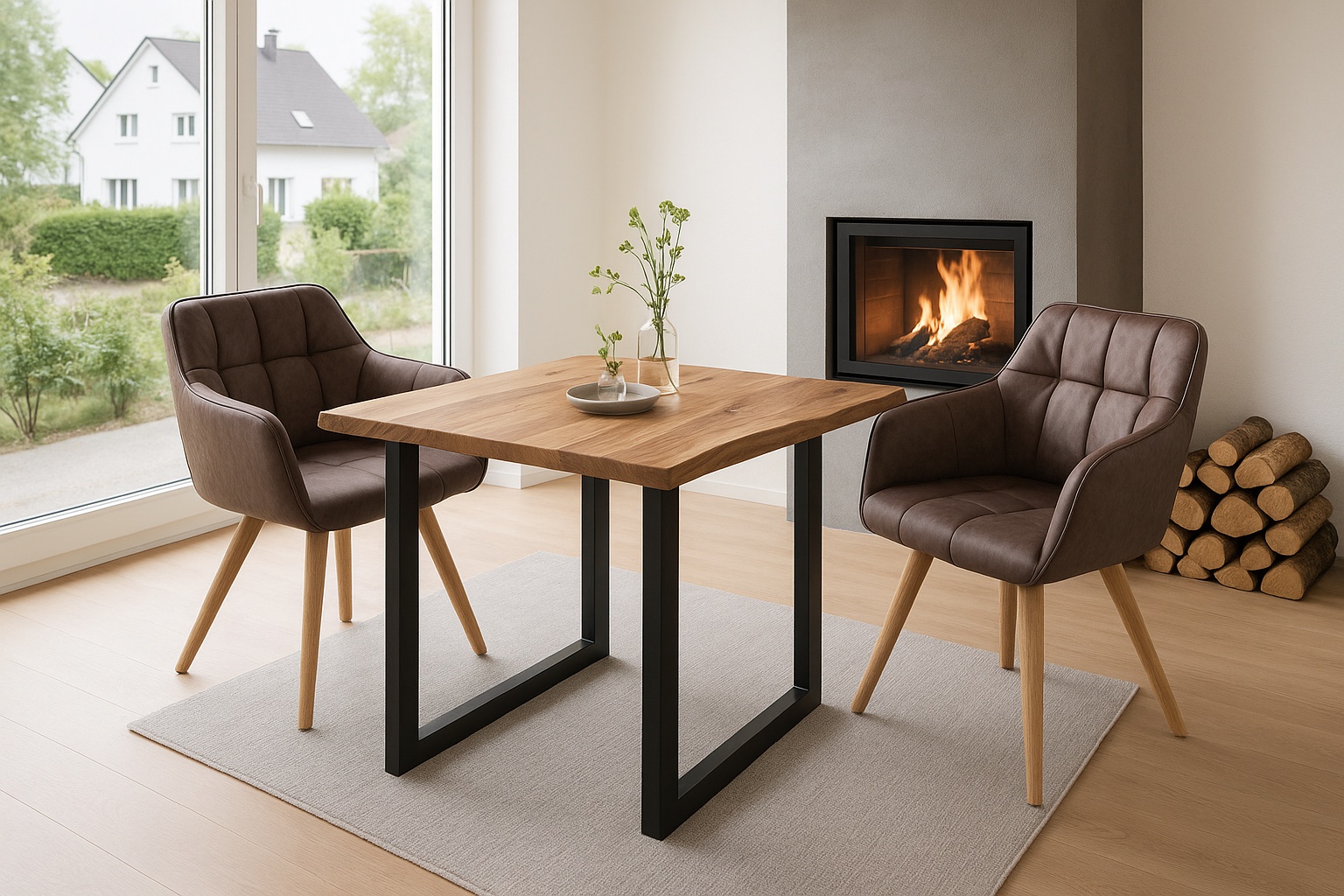 Esstisch Baumkante massiv Akazie natur 90 x 90 schwarz NIAH