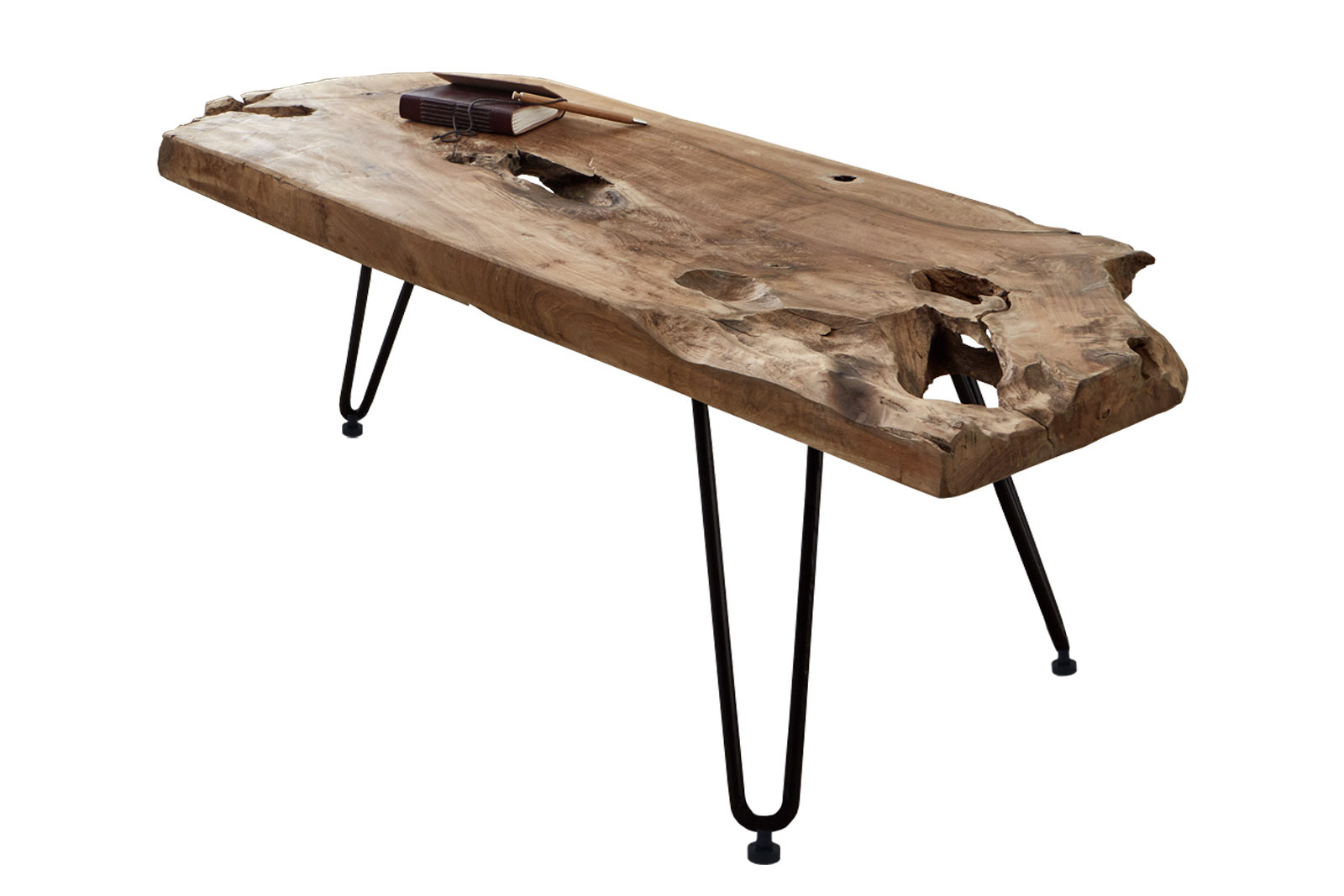 Couchtisch Beistelltisch Teakholz Hairpin-Gestell 100 x 40 x 40 cm schwarz ISANA