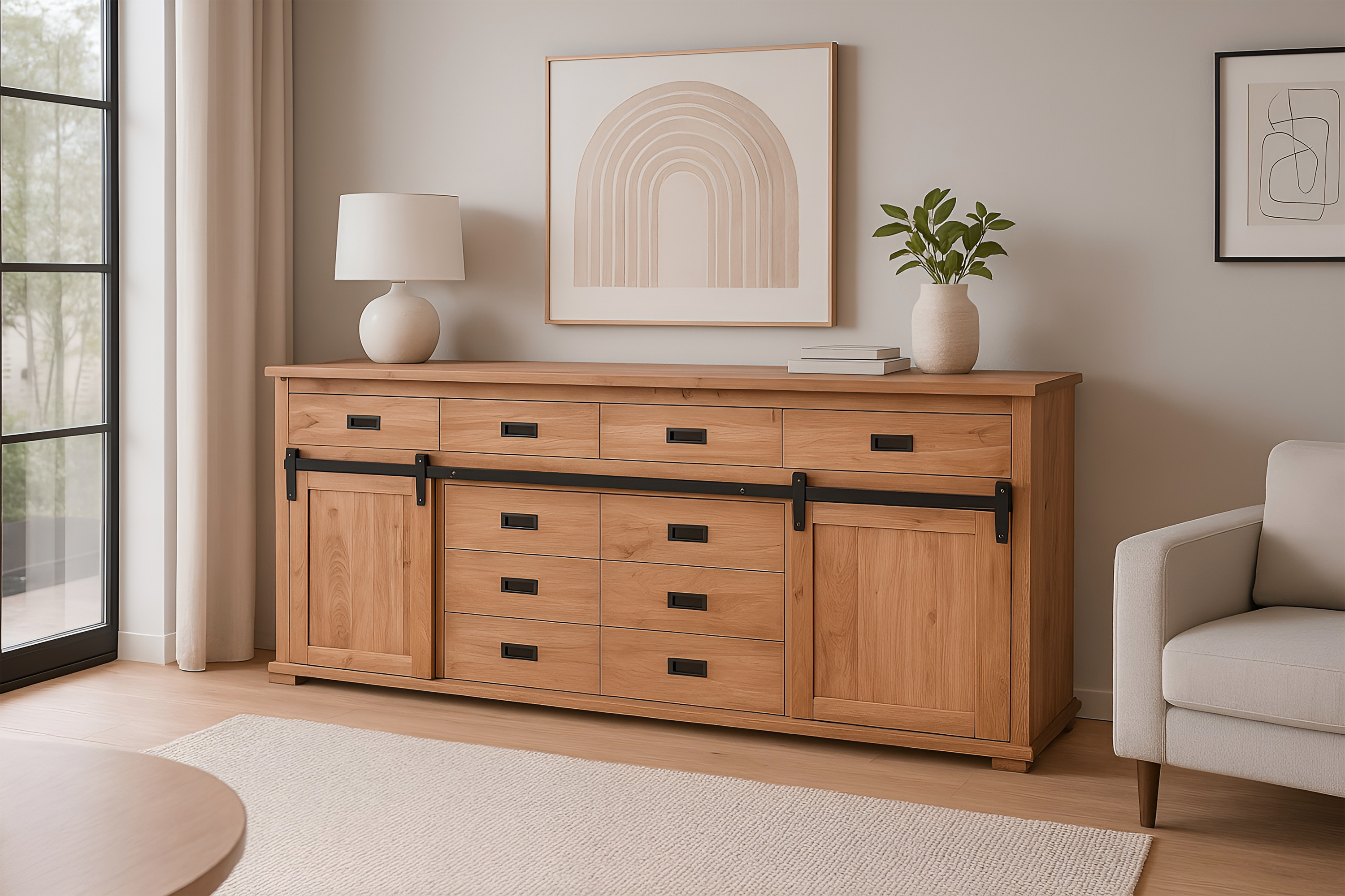 Sideboard 200 x 45 x 90 cm Akazienholz massiv naturfarben ohne Baumkante LIAN 4
