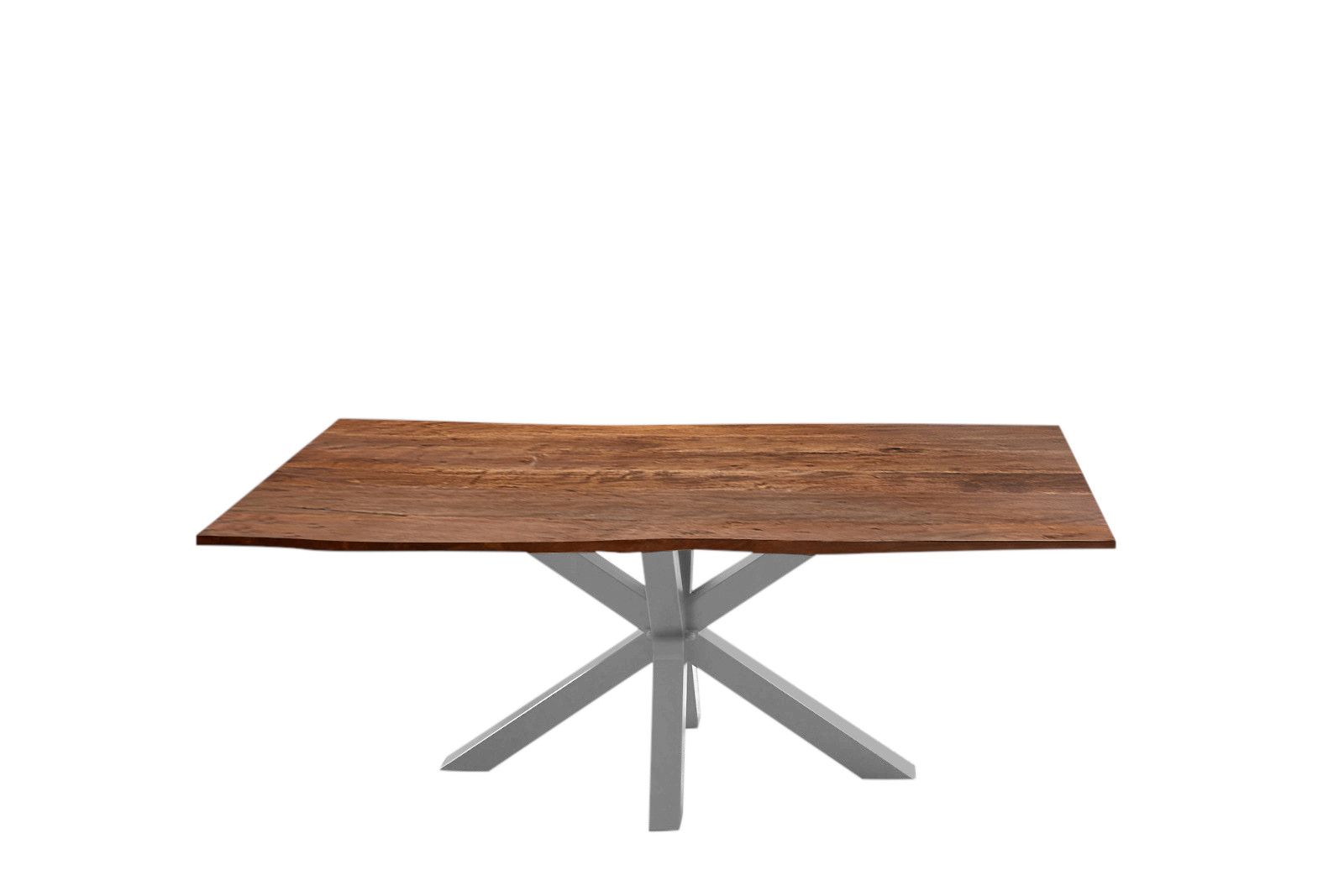 Esstisch Baumkante massiv Akazie nussbaum 220 cm Spider-Gestell silber QUINCY