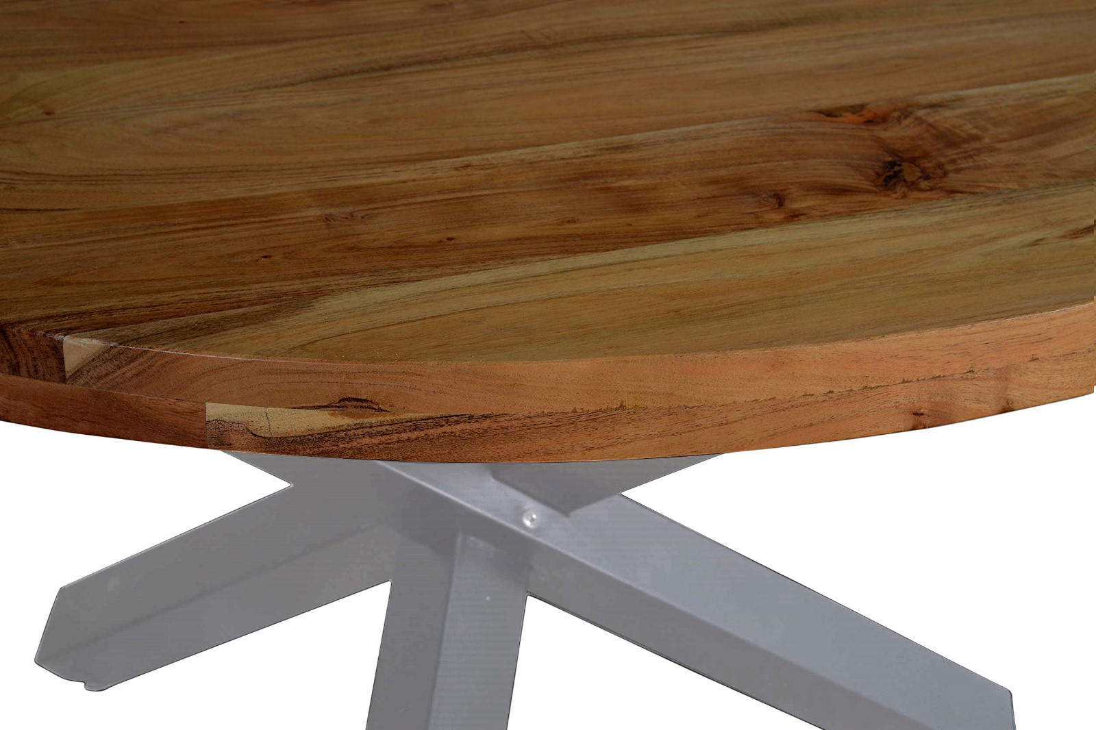  Esszimmertisch rund 140 cm Akazienholz Nussbaum Silber RUNA
