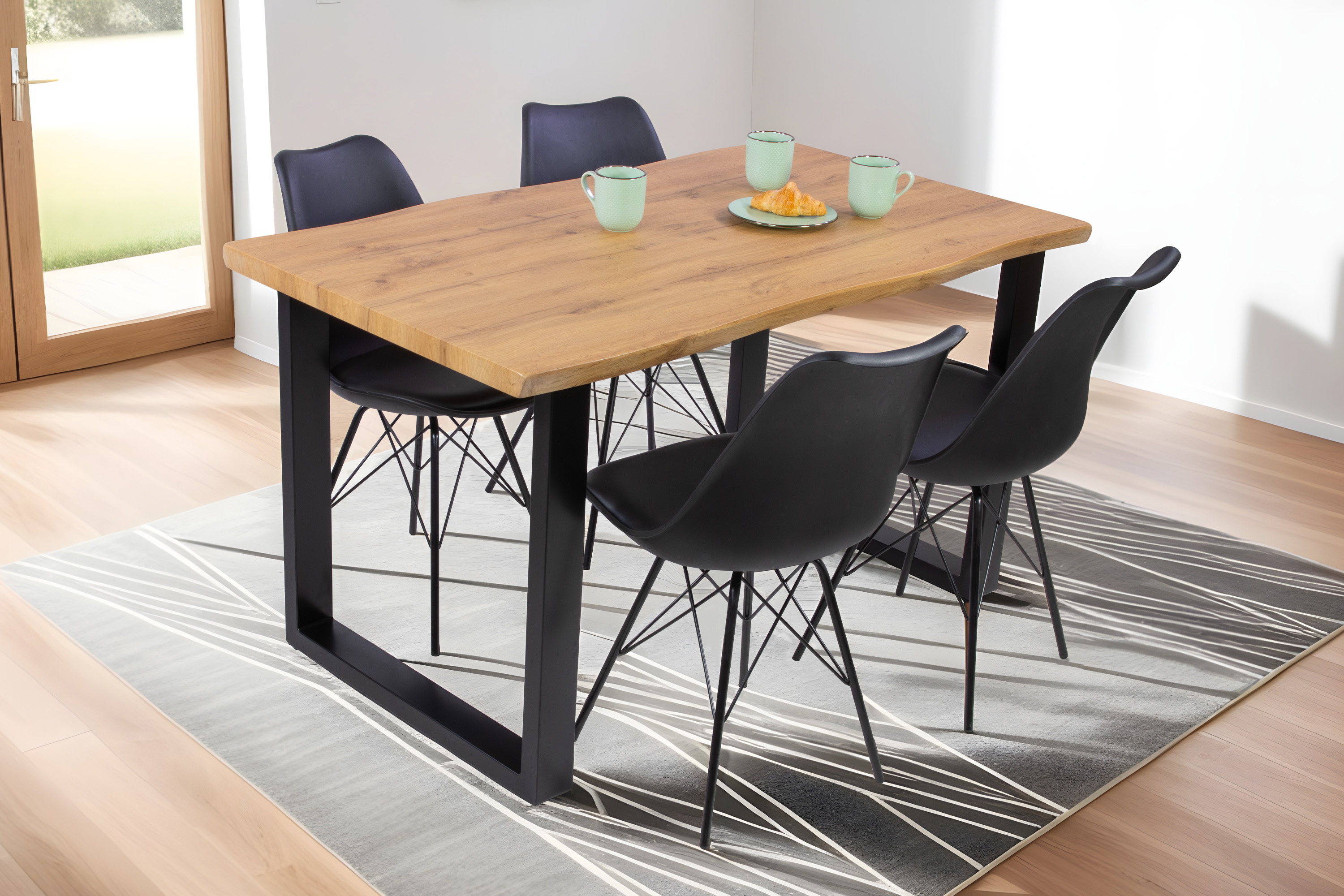 Esstisch Baumkante Holz-Optik Wildeiche 120 x 80 U-Gestell schwarz JOSY