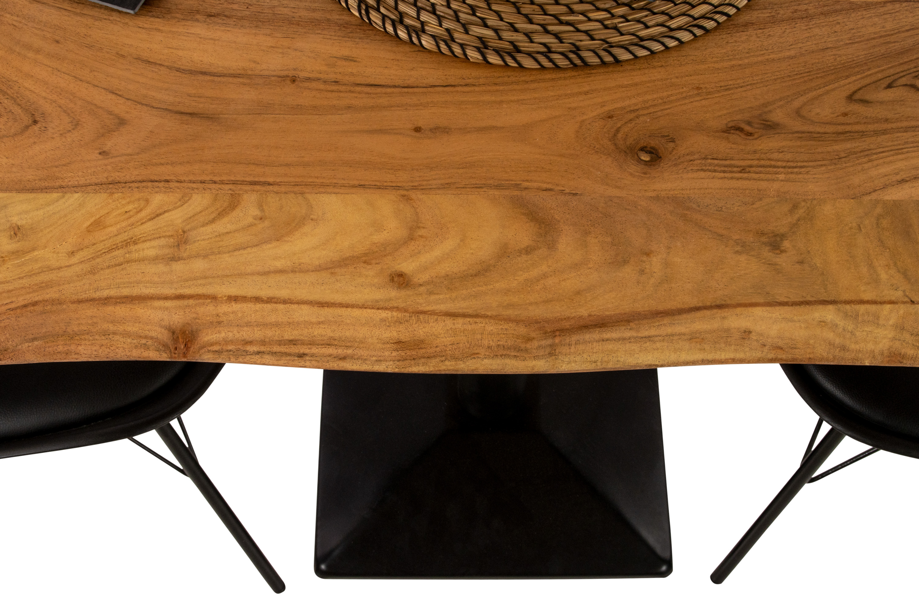 Bistrotisch Baumkante massiv 80 x 60 cm Akazie natur schwarz Säulengestell INES