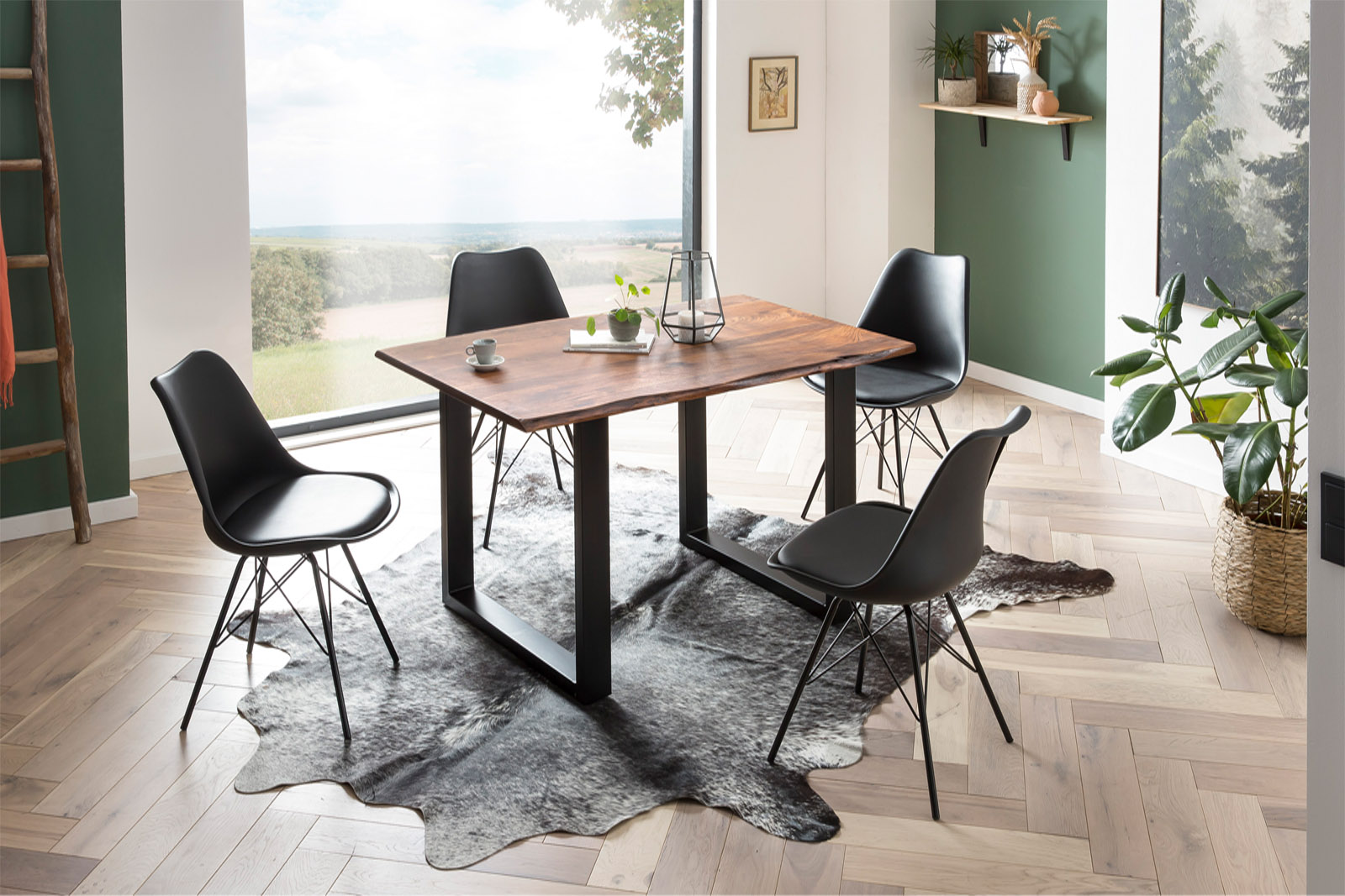 Esstisch Baumkante massiv Akazie nougatfarben 160 x 85 cm schwarz LAURINA
