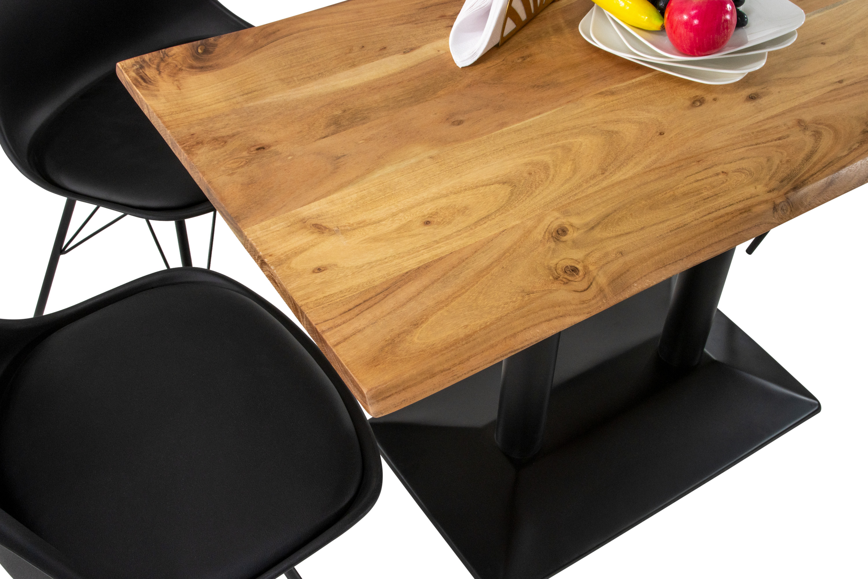 Bistrotisch Baumkante massiv 120 x 70 cm Akazie naturfarben Doppelsäulengestell schwarz ISLA