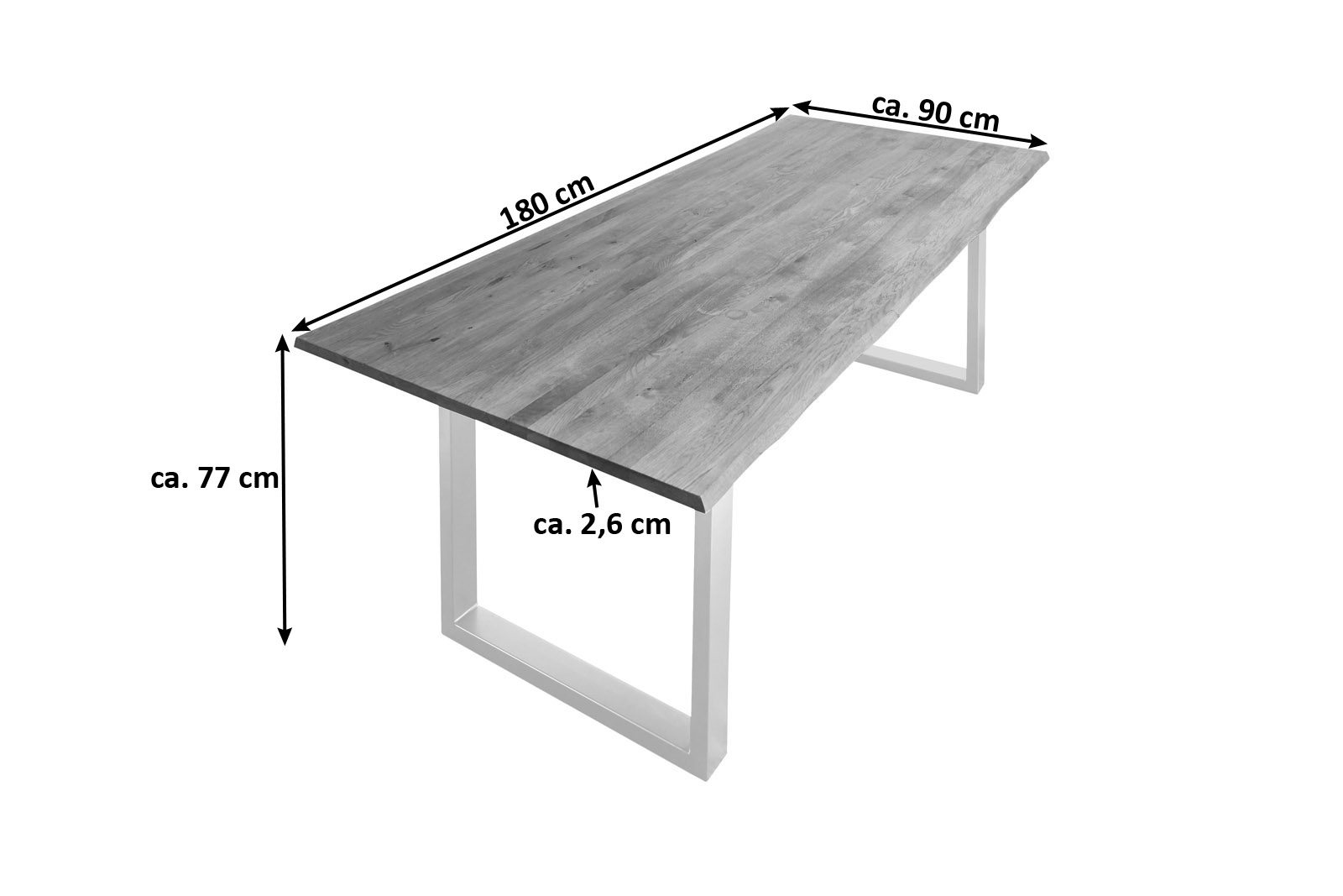  Esstisch Baumkante Massiv Wildeiche 180 x 90 silber grau SESSA