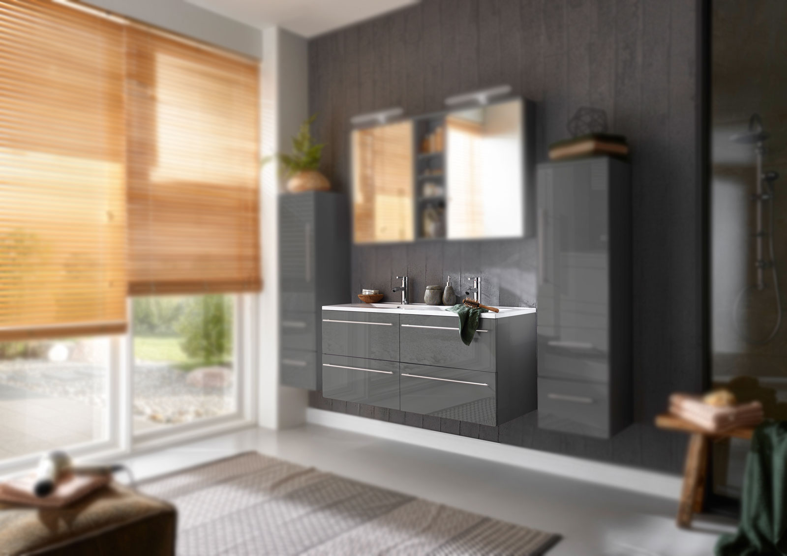 SAM® Badmöbel Doppelwaschtisch 120 cm Hochglanz grau VILLA