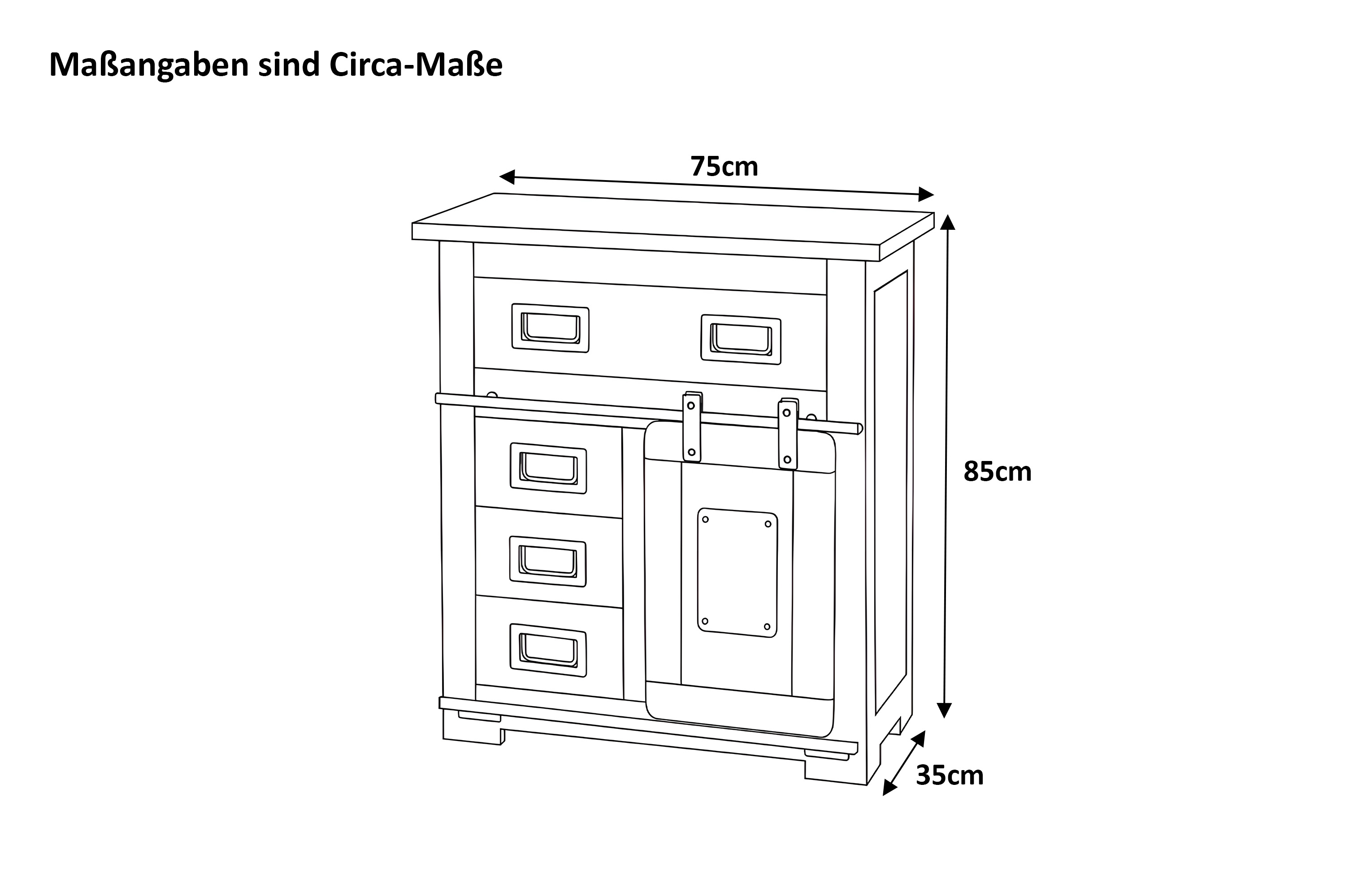 Sideboard Kommode Akazie massiv 75 x 35 x 85 cm eiche LIBRO