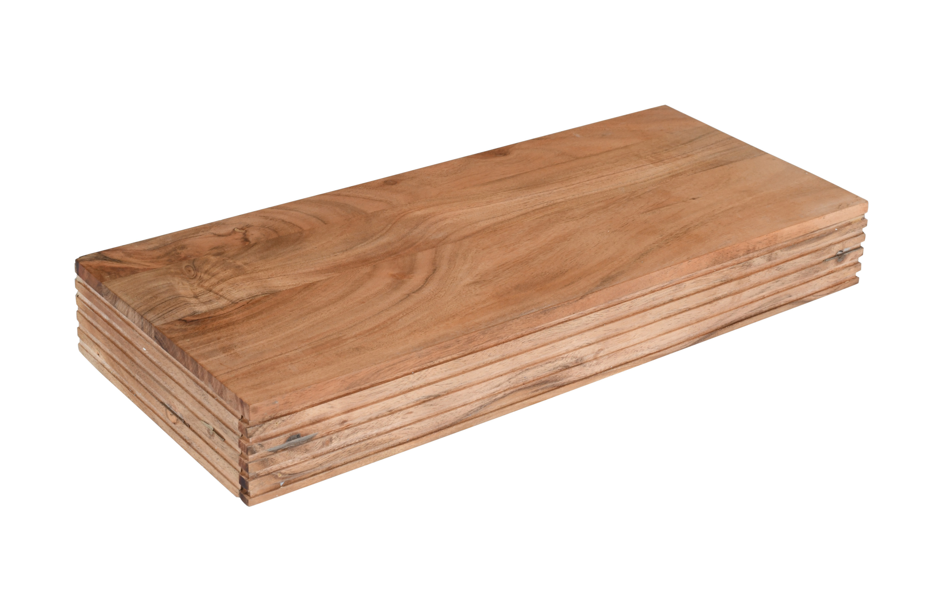 Steckboard mit Baumkante Schubladenregal Akazie massiv natur gerillt 60 x 25 x 8 cm LEONA
