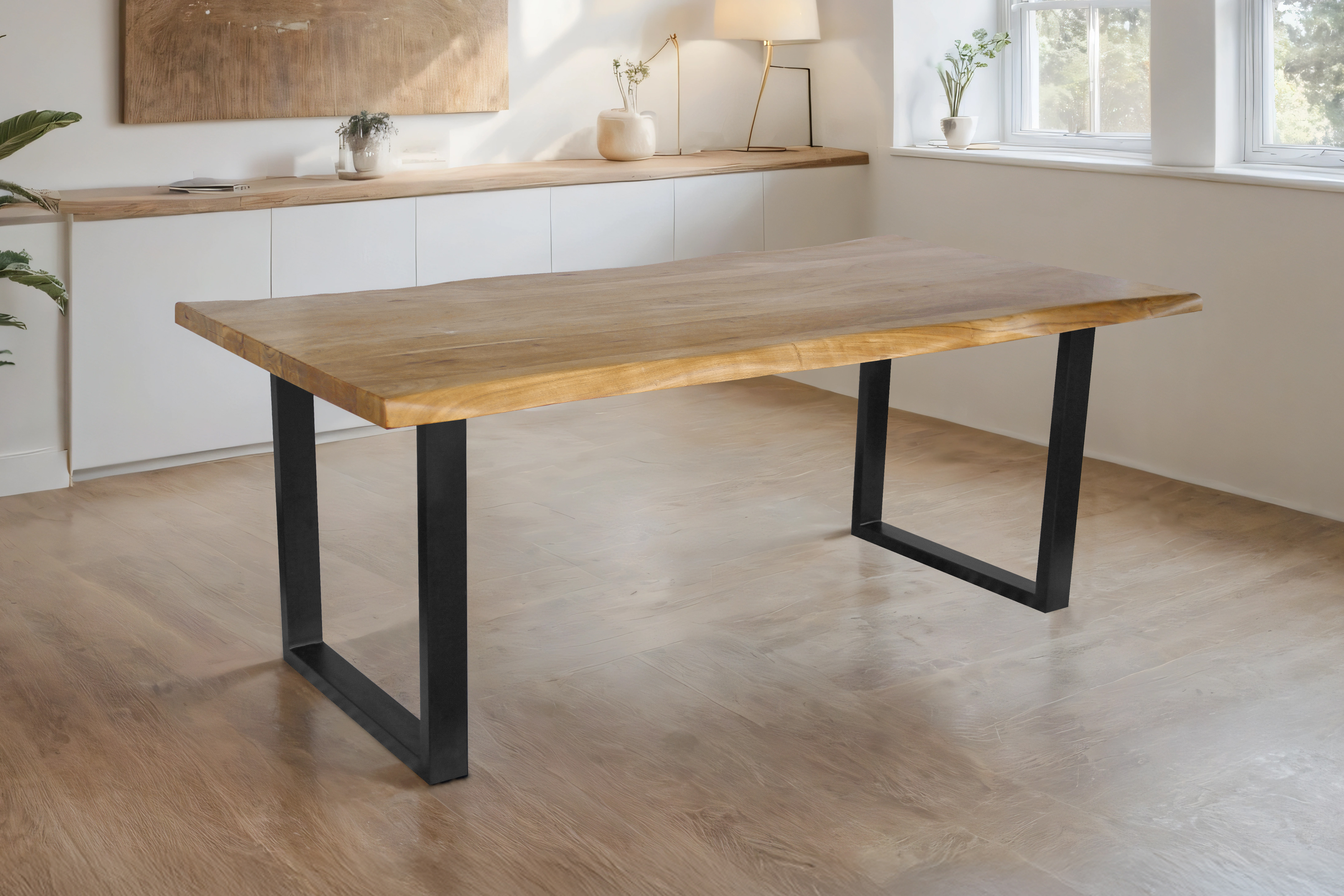 Esstisch Baumkante Akazie massiv eichenfarben 240 x 100 U-Gestell schwarz CALI