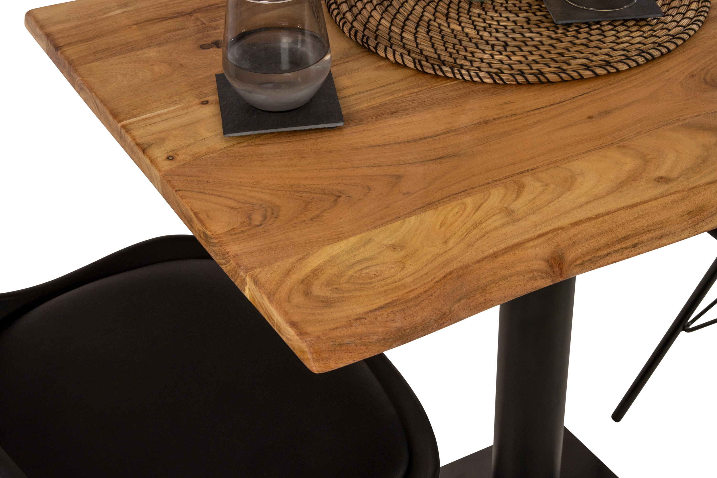 Bistrotisch Baumkante massiv 80 x 60 cm Akazie natur schwarz Säulengestell INES