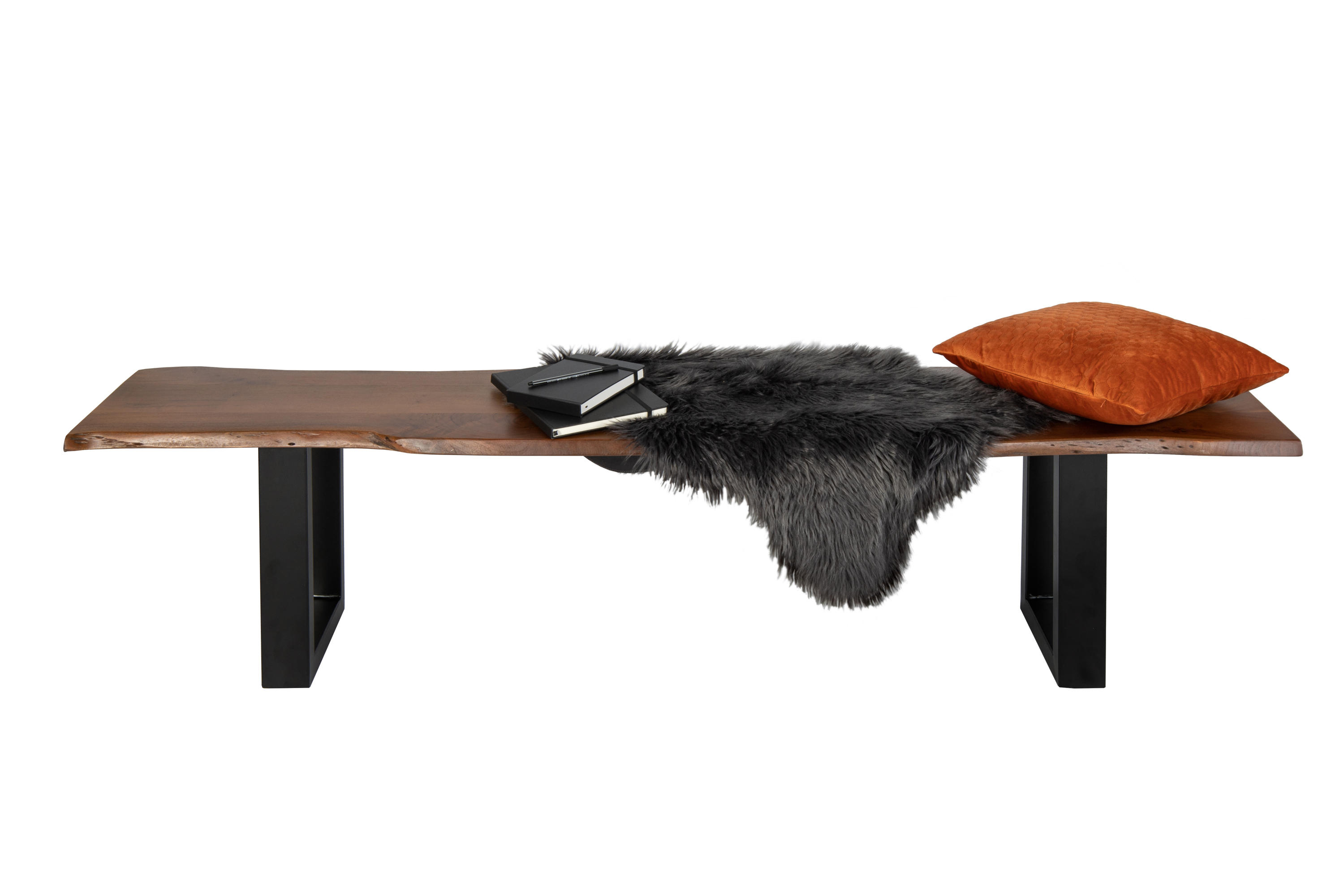 Sitzbank Baumkante 220 cm nussbaum massiv Akazie schwarz