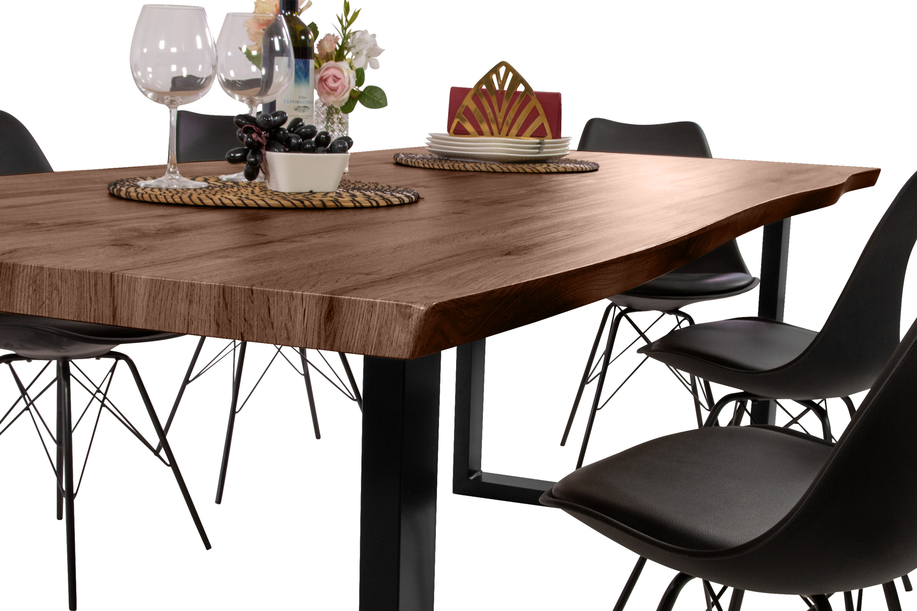 Esstisch Baumkante Holz-Optik Nussbaum 220 x 100 U-Gestell schwarz JOSY