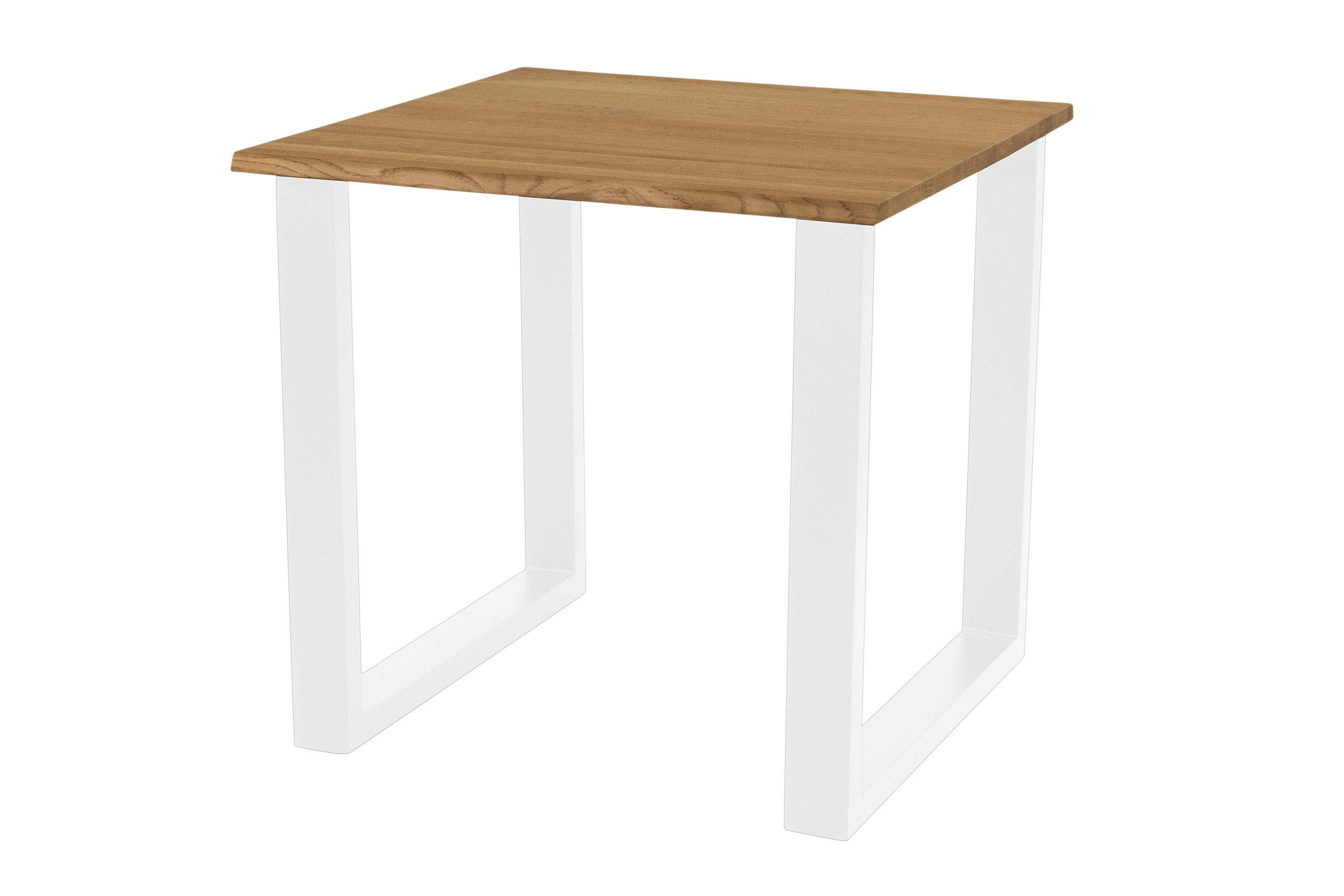 Esstisch Baumkante massiv Eiche geölt 90 x 90 cm U-Gestell weiß SALVADOR