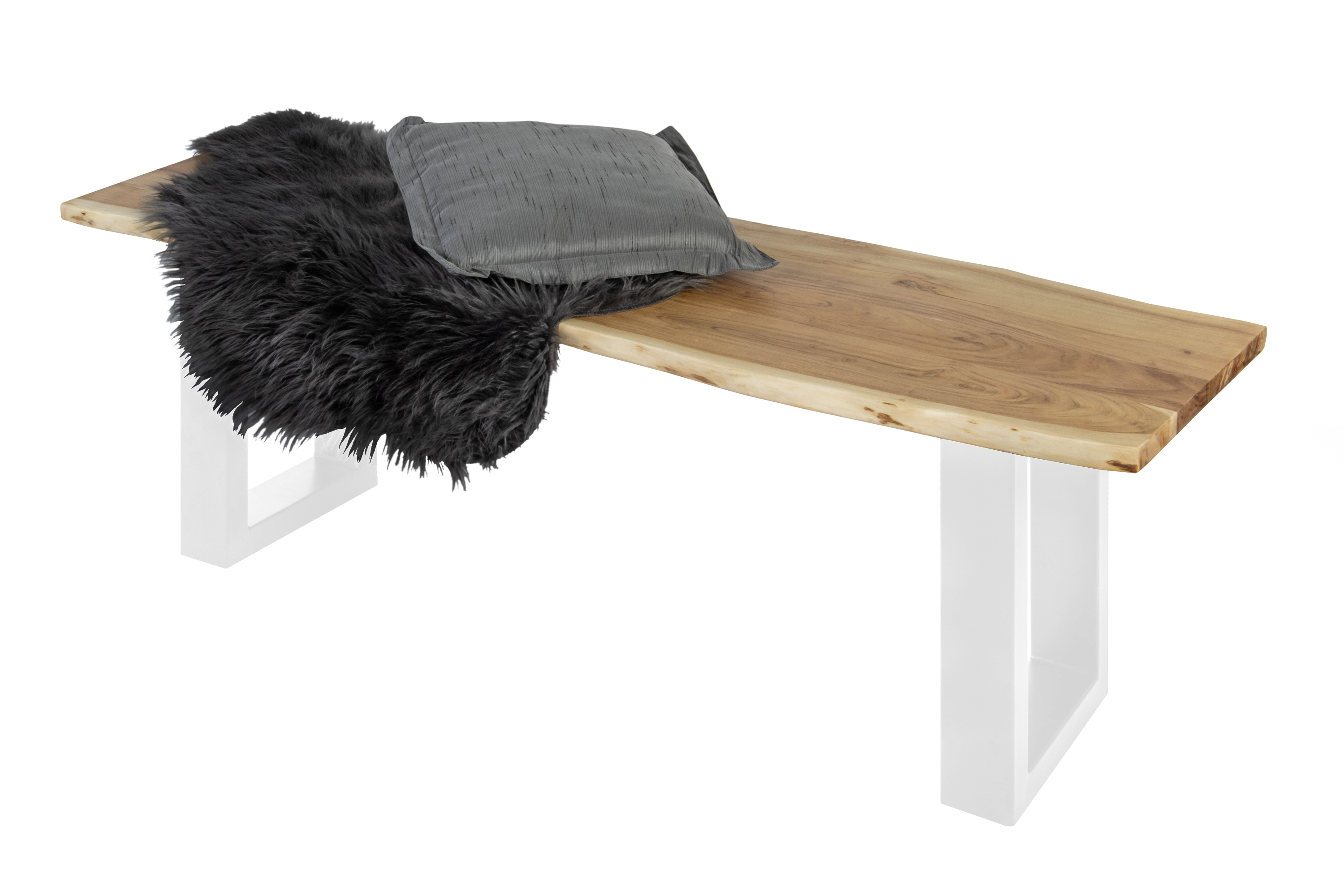 Sitzbank Baumkante 120 cm natur massiv Akazie weiß