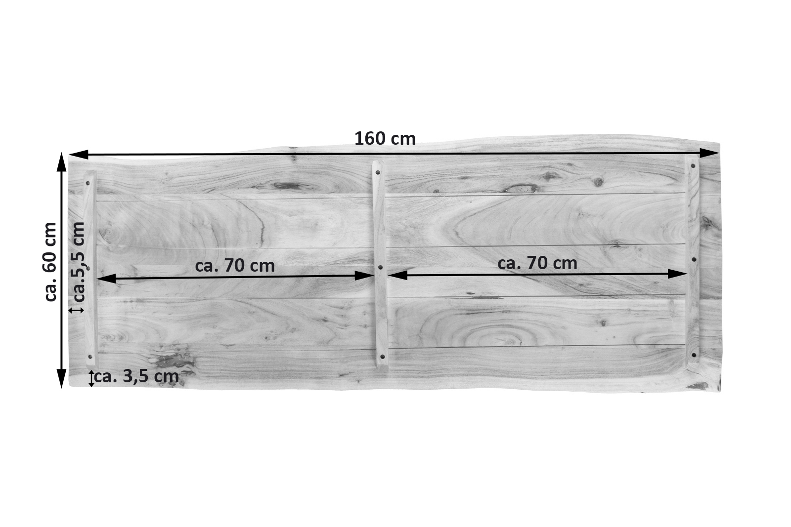  Tischplatte Baumkante Akazie Natur 160 x 60 cm CURT