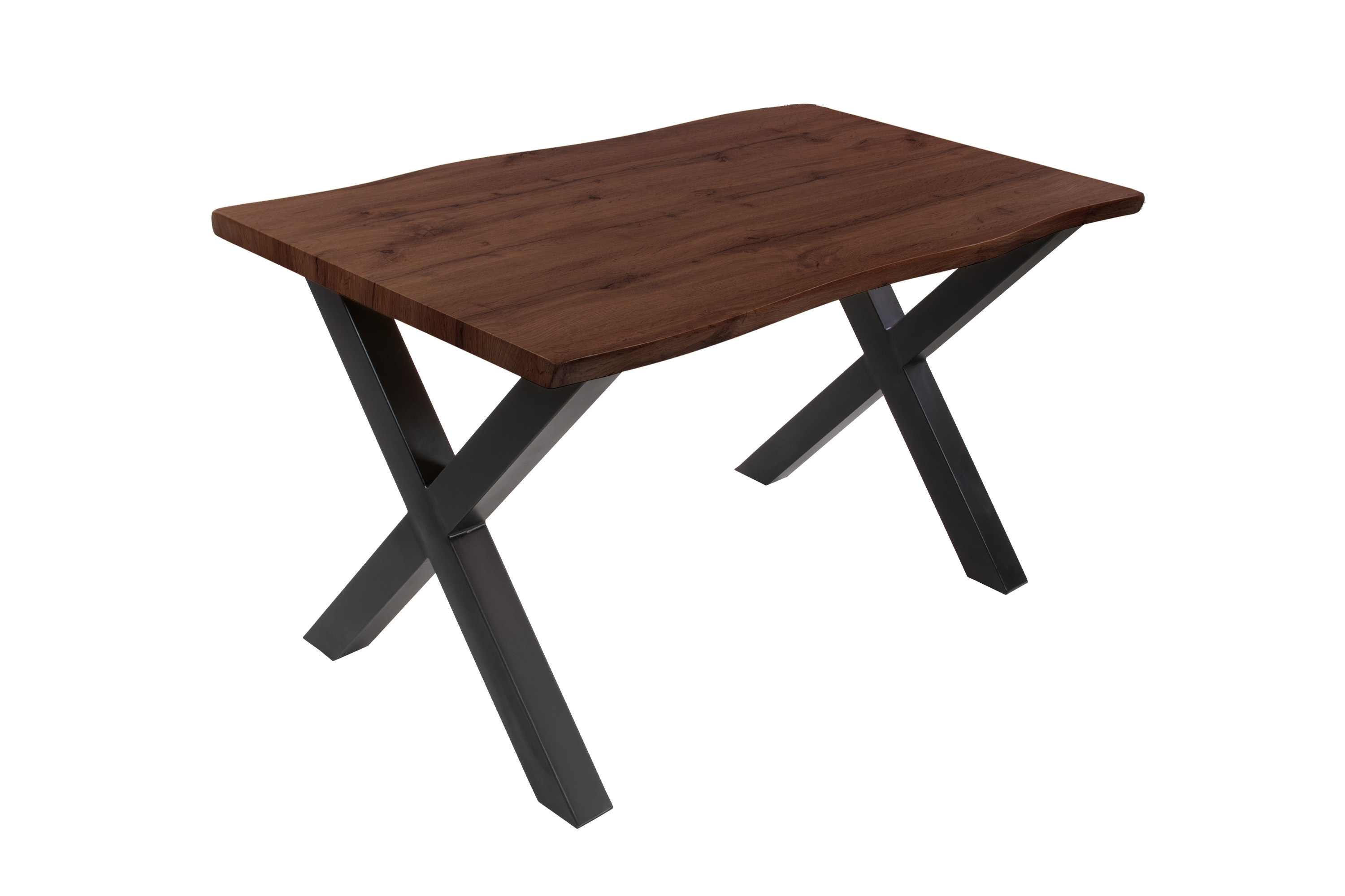 Esstisch Baumkante Holz-Optik Nussbaum 140 x 80 X-Gestell schwarz JOSY