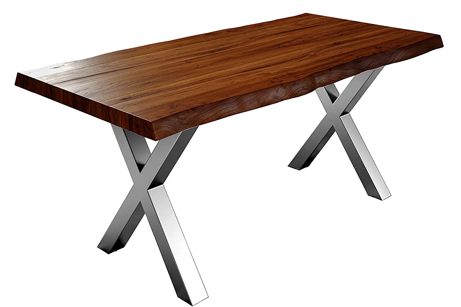  Esstisch Baumkante massiv Akazie nussbaumfarben 240 x 100 silber X-Gestell XEREZ