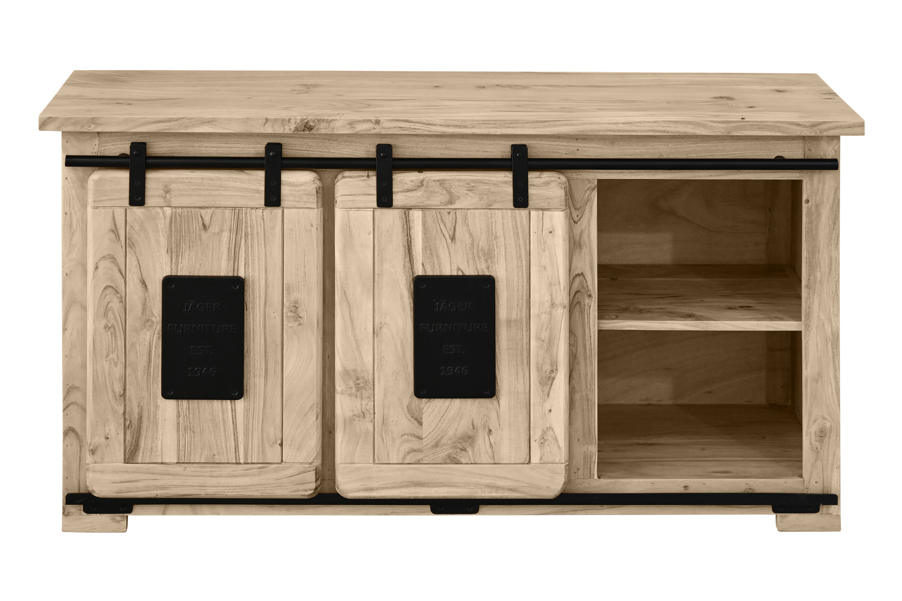 Lowboard Kommode TV-Board mit Schiebetüren, Schubfach & 6 Fächern Akazie massiv eiche 128 x 45 x 70 cm LIBRO