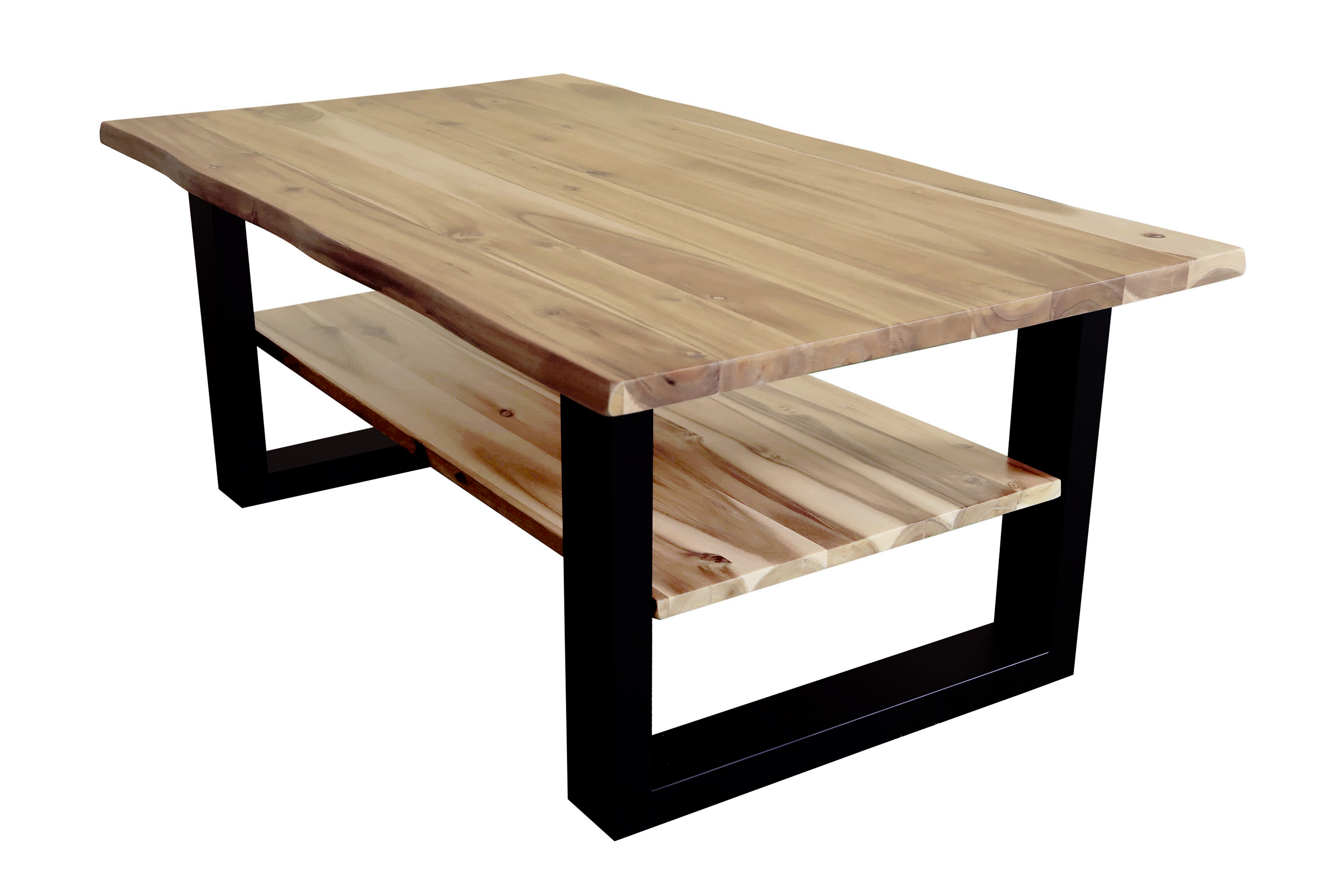 Couchtisch Baumkante 115 x 65 cm Akazie massiv + naturfarben lackiert schwarz PATRICK