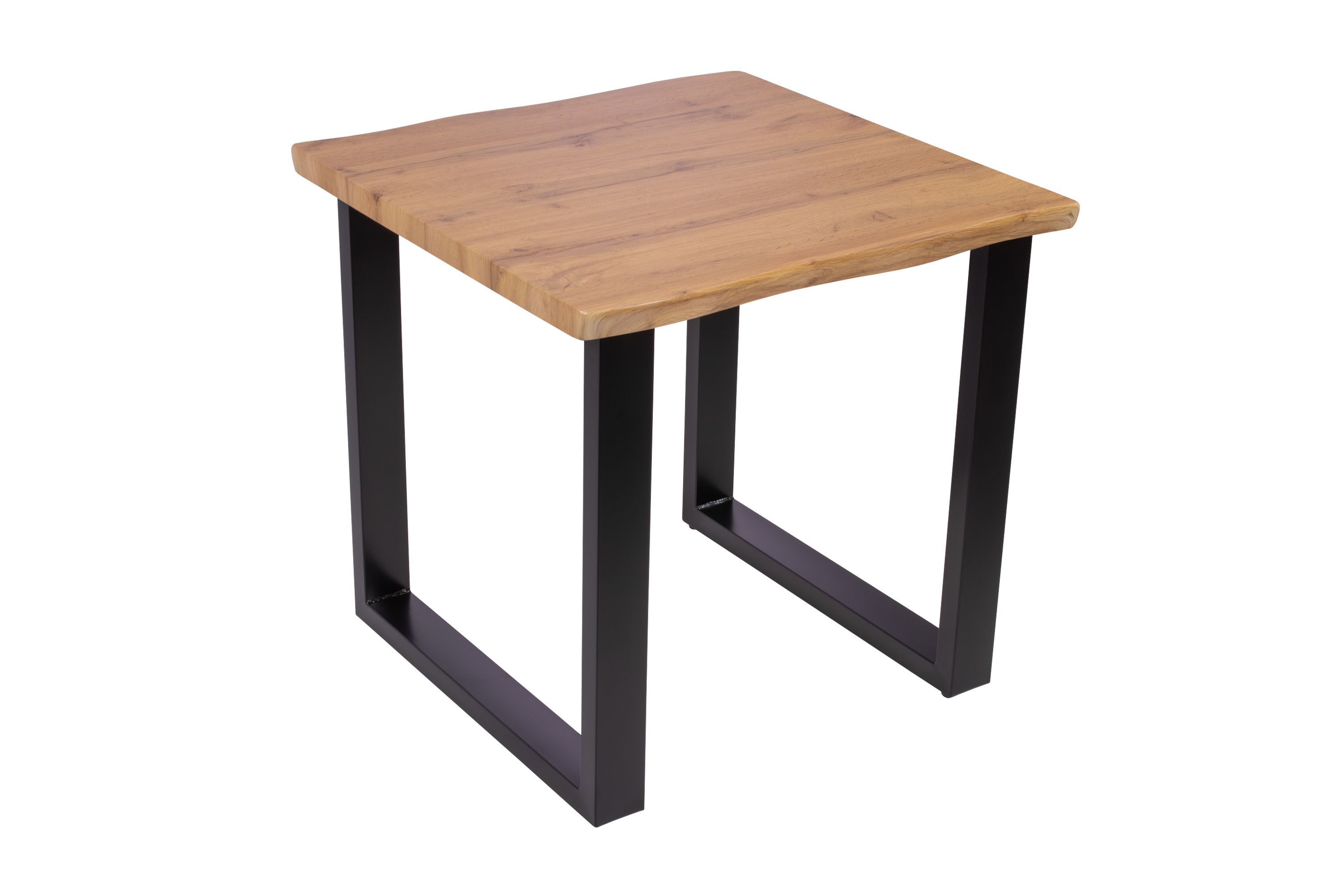 Essgruppe Baumkante massiv 80 x 80 cm Holz Wildeiche-Optik U-Gestell schwarz & 2 Stühle grau JOSY