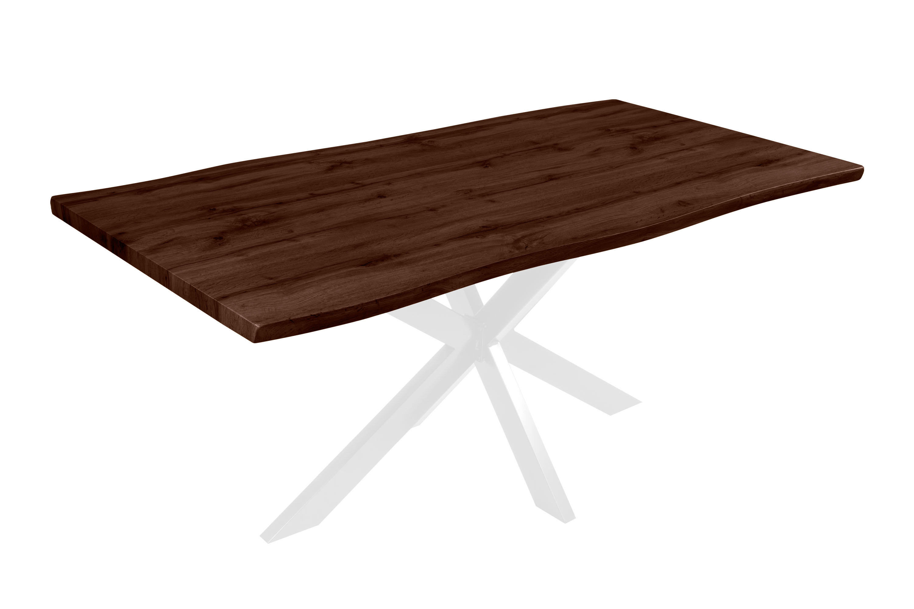 Esstisch Baumkante Holz-Optik Nussbaum 180 x 90 Spider-Gestell weiß JOSY