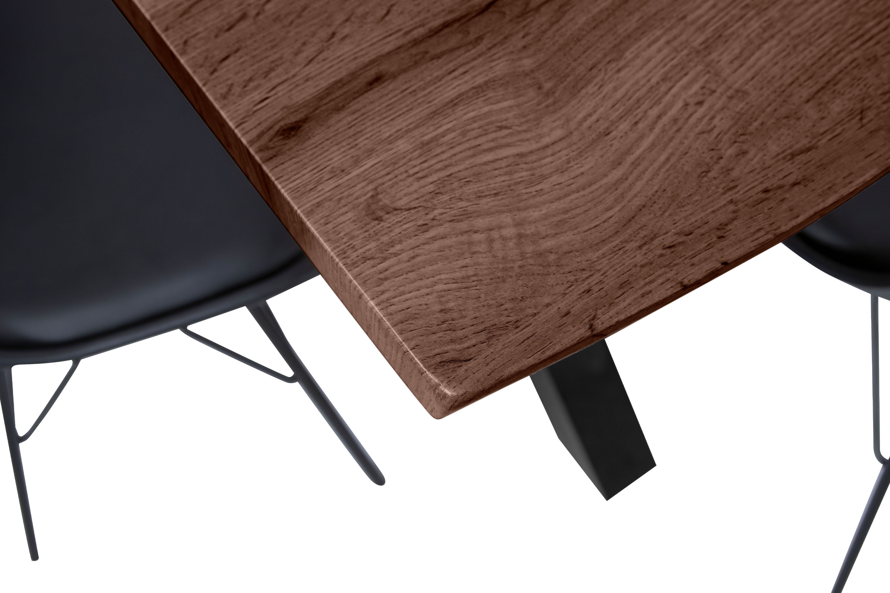 Esstisch Baumkante Holz-Optik Nussbaum 140 x 80 X-Gestell schwarz JOSY