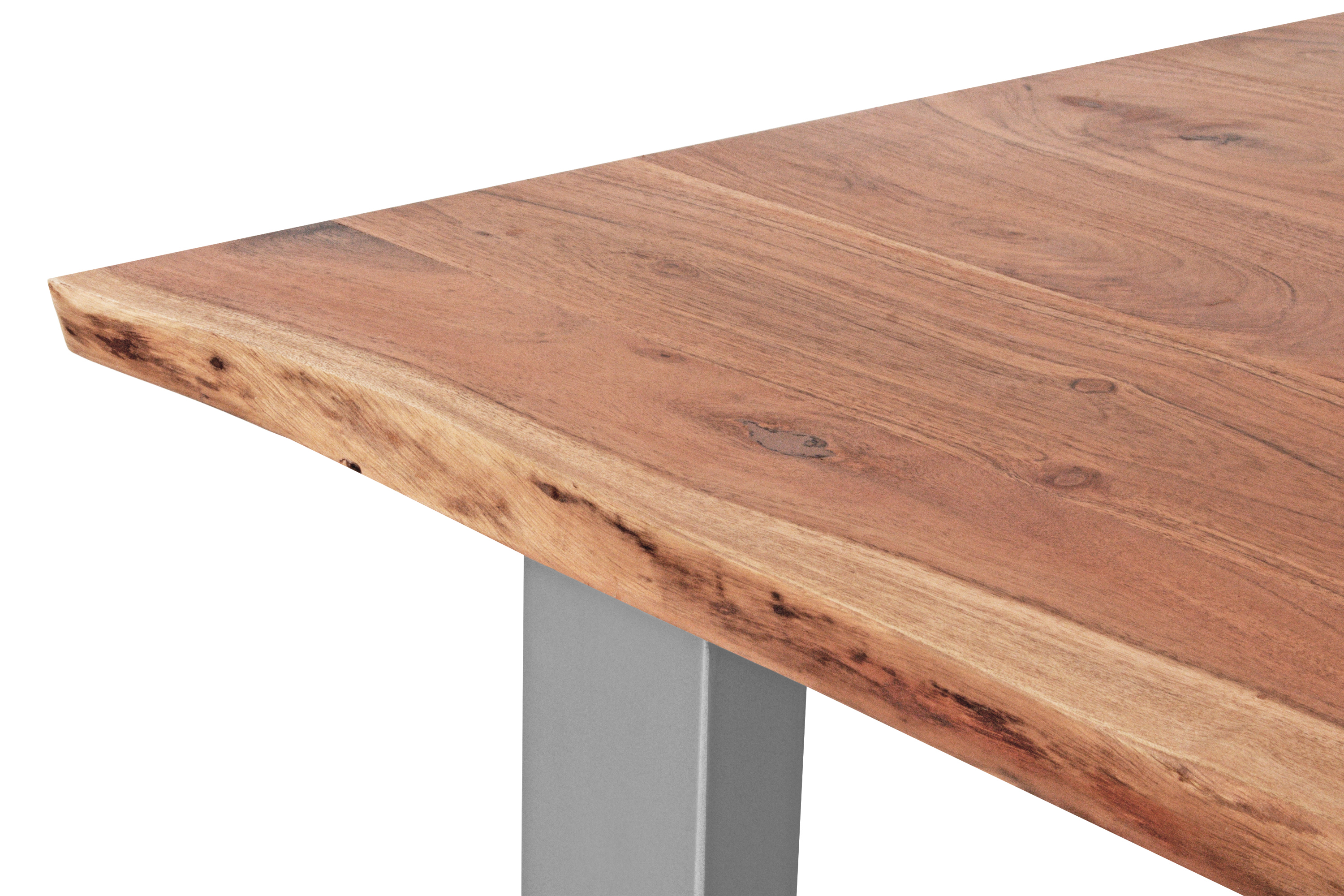 Couchtisch Baumkante massiv Akazie Natur 110 x 75 cm U-Gestell silber INSA
