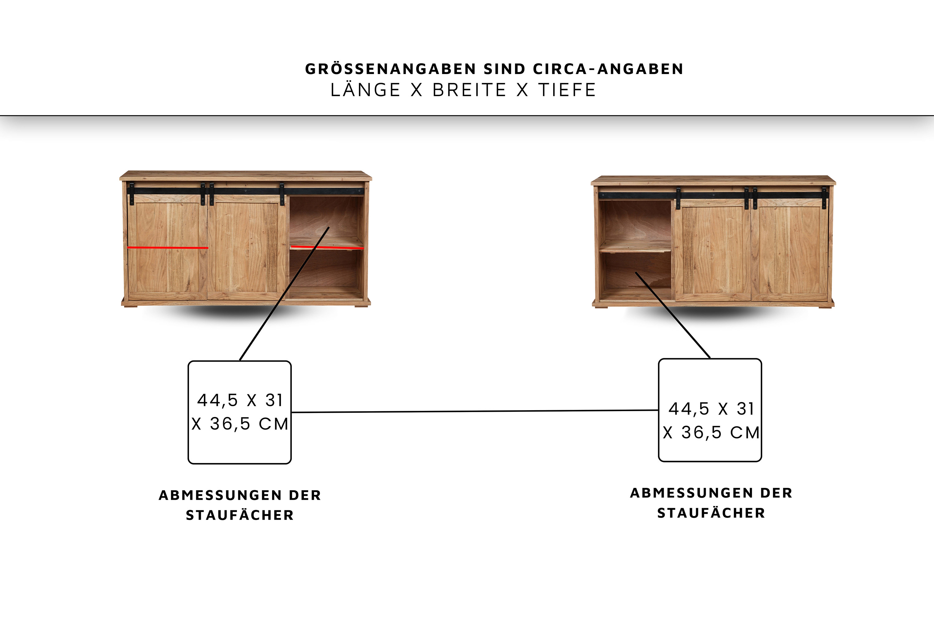 Sideboard 150 x 45 x 80 cm Akazienholz massiv naturfarben ohne Baumkante LIAN 1