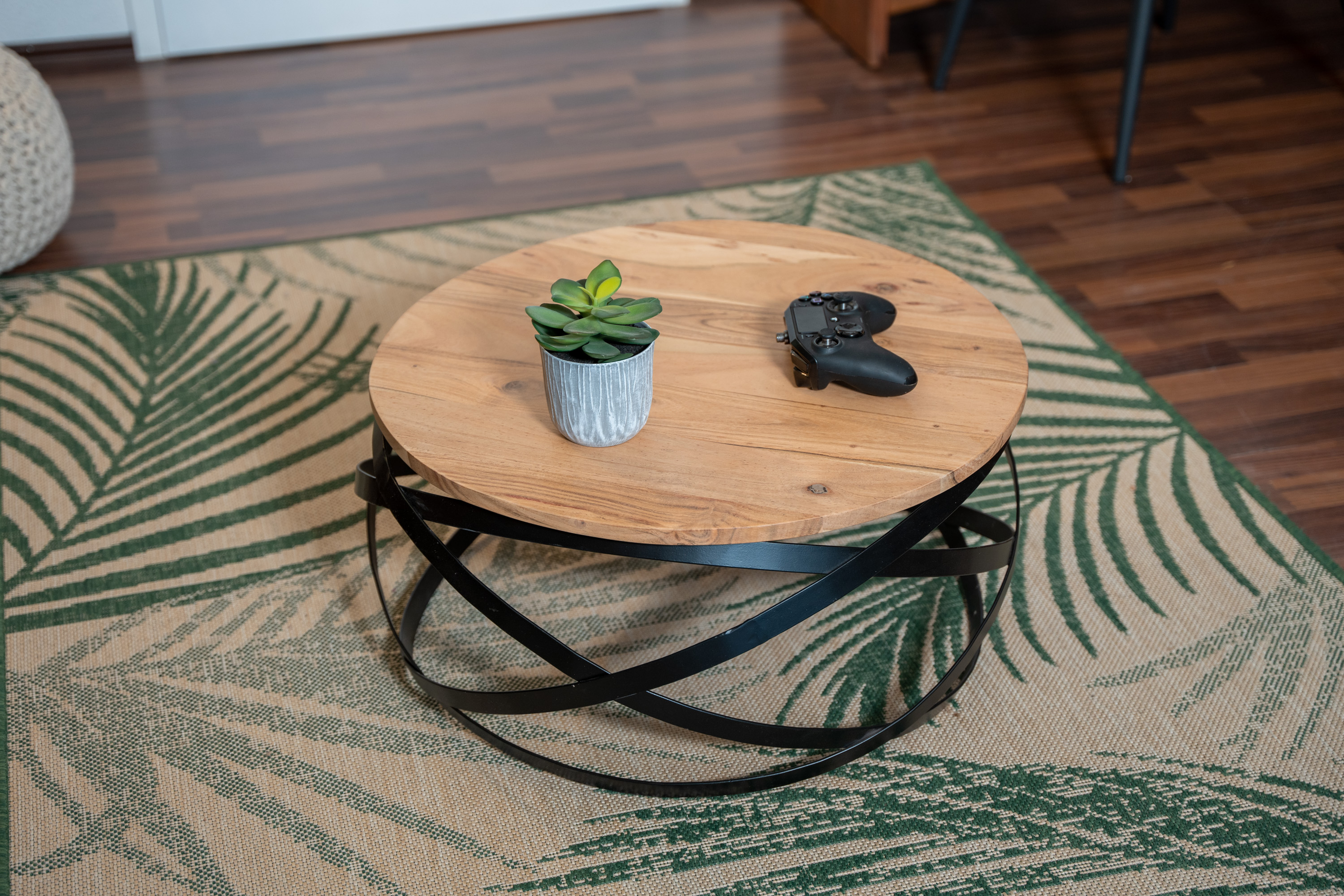 Couchtisch rund im Industrial-Design Akazie massiv 60 x 60 x 30 cm naturfarben Allison