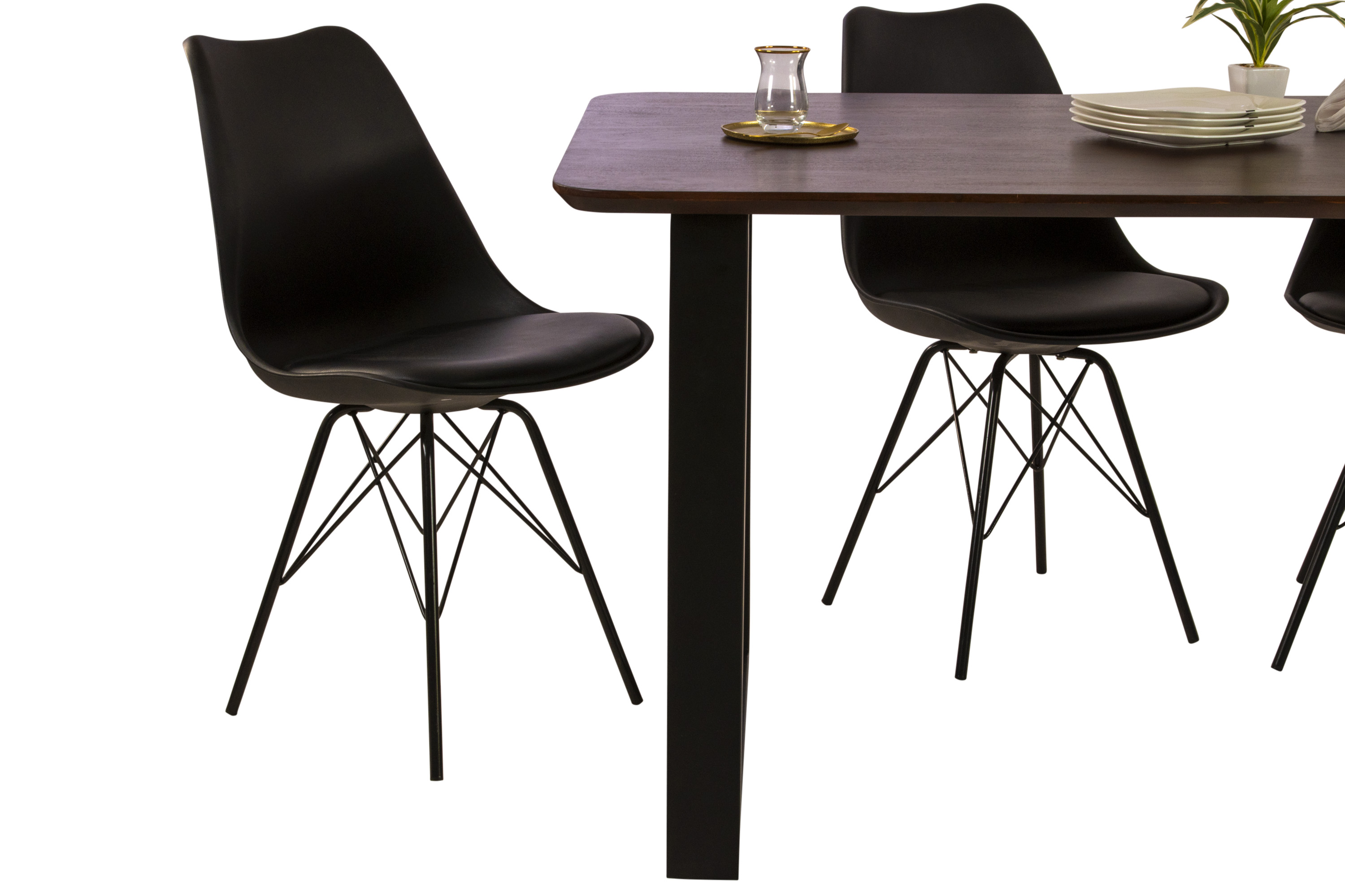 Esstisch 140 x 80 cm Akazie massiv kastanienfarben Schweizer Kante U-Gestell schwarz ROBERTO