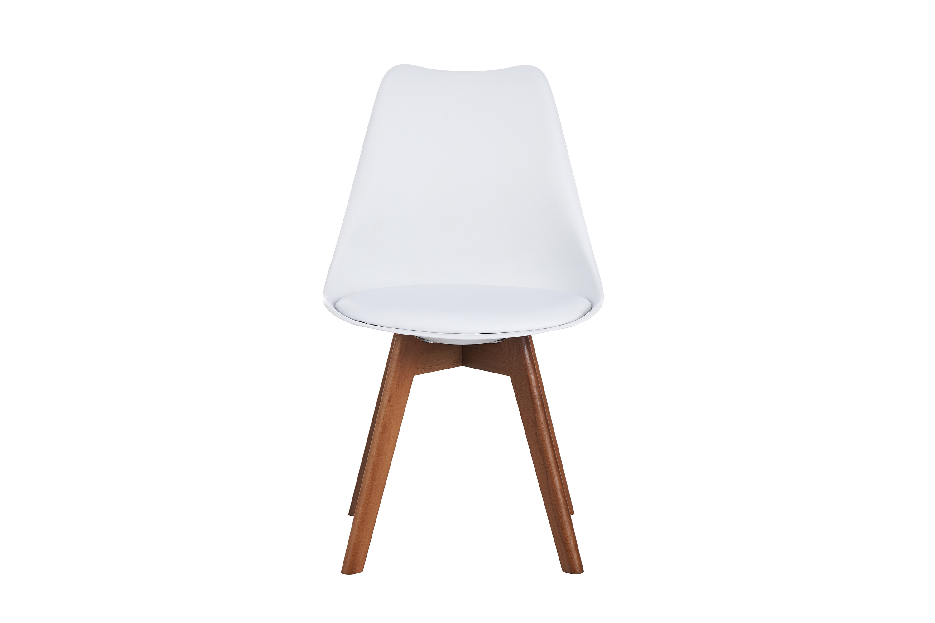 Esszimmer Schalenstuhl & Polster Kunstleder weiß Stuhlbein Massivholz nussbaumfarben LOVELACE
