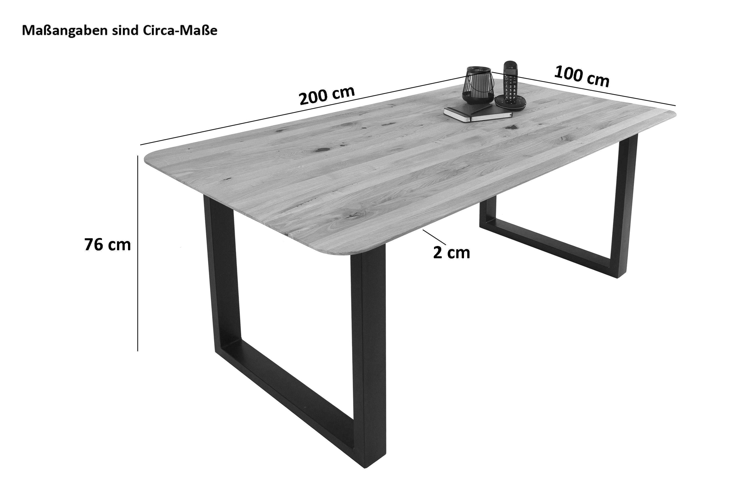 Esszimmertisch Schweizer Kante rund massiv & geölt Eiche 200x100 silber U-Gestell Lotte
